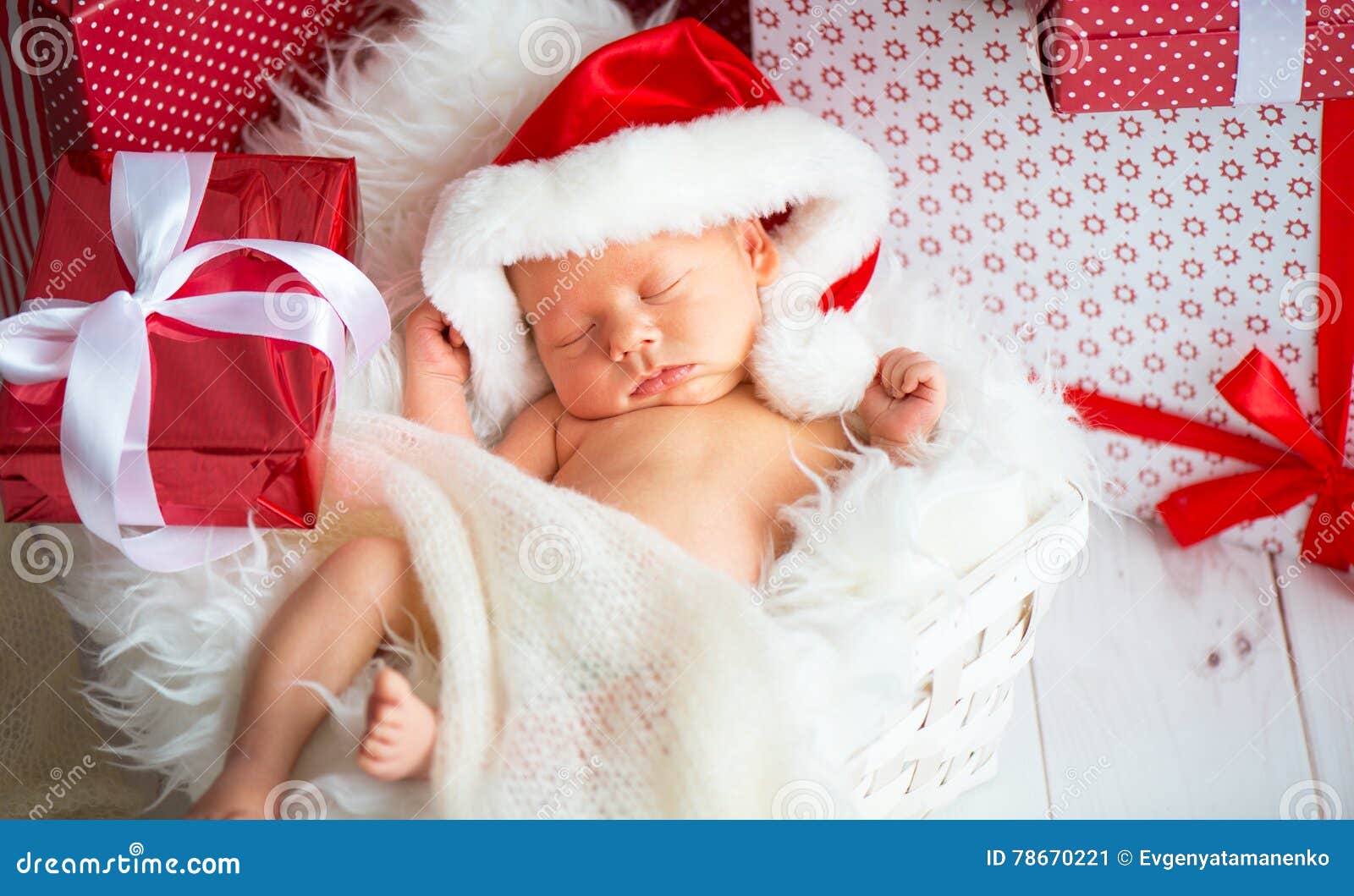 Sleeper Newborn Baby in Christmas Santa Cap Stock Image Image of