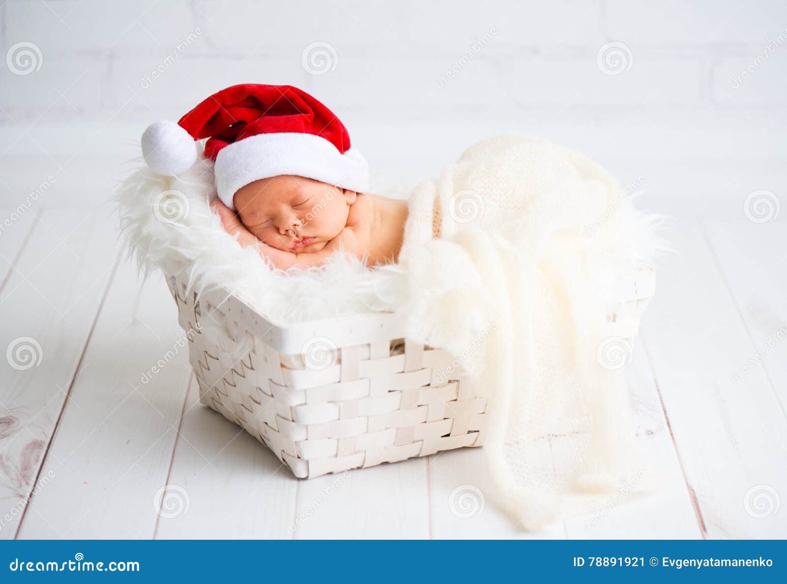 Sleeper Newborn Baby in Christmas Santa Cap Stock Image Image of