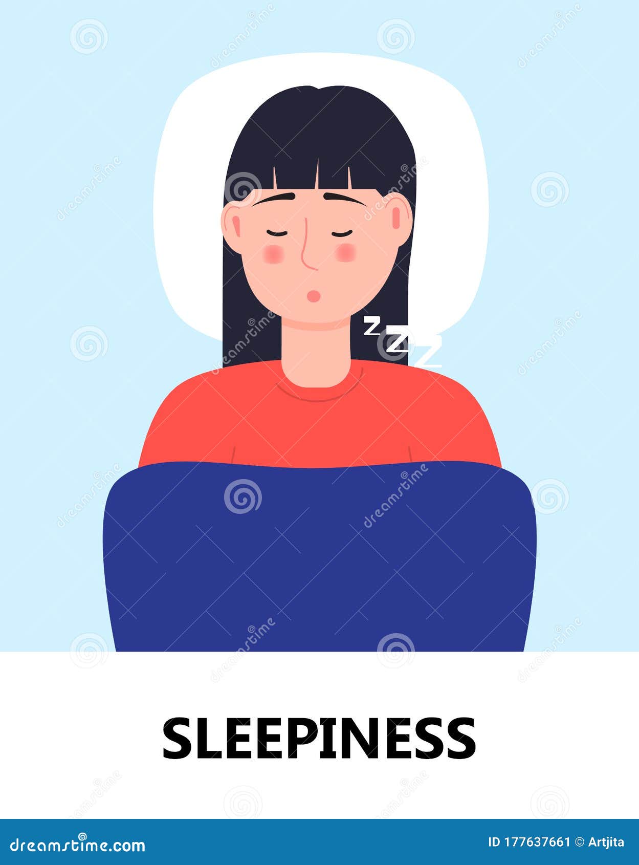 sleepiness icon . flu, cold, coronavirus symptom is shown. woman is sleeping. infected person with painful