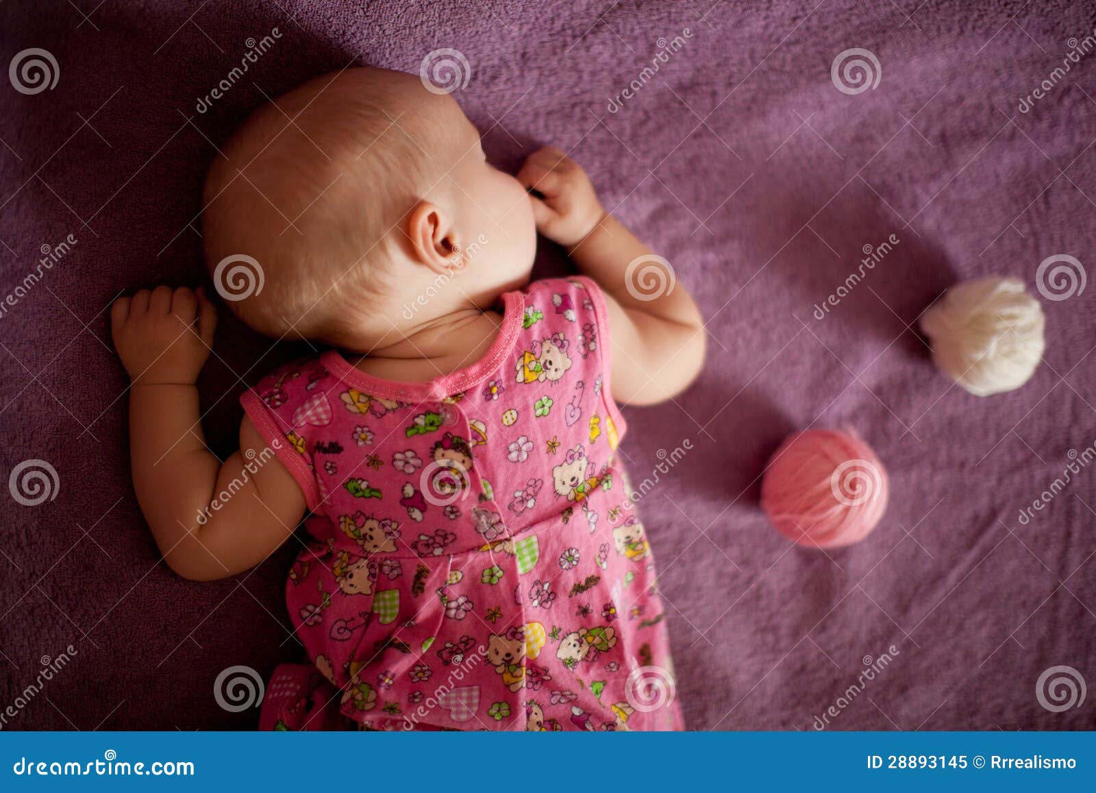 Sleeping Baby with Balls of Yarn Stock Image Image of home, childhood