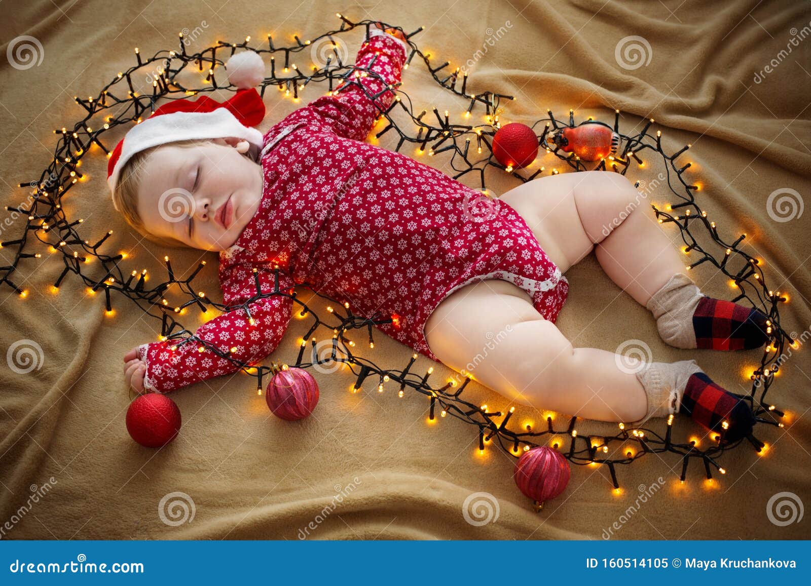 Sleeping Baby with Christmas Decorations Stock Image Image of baby, beautiful 160514105