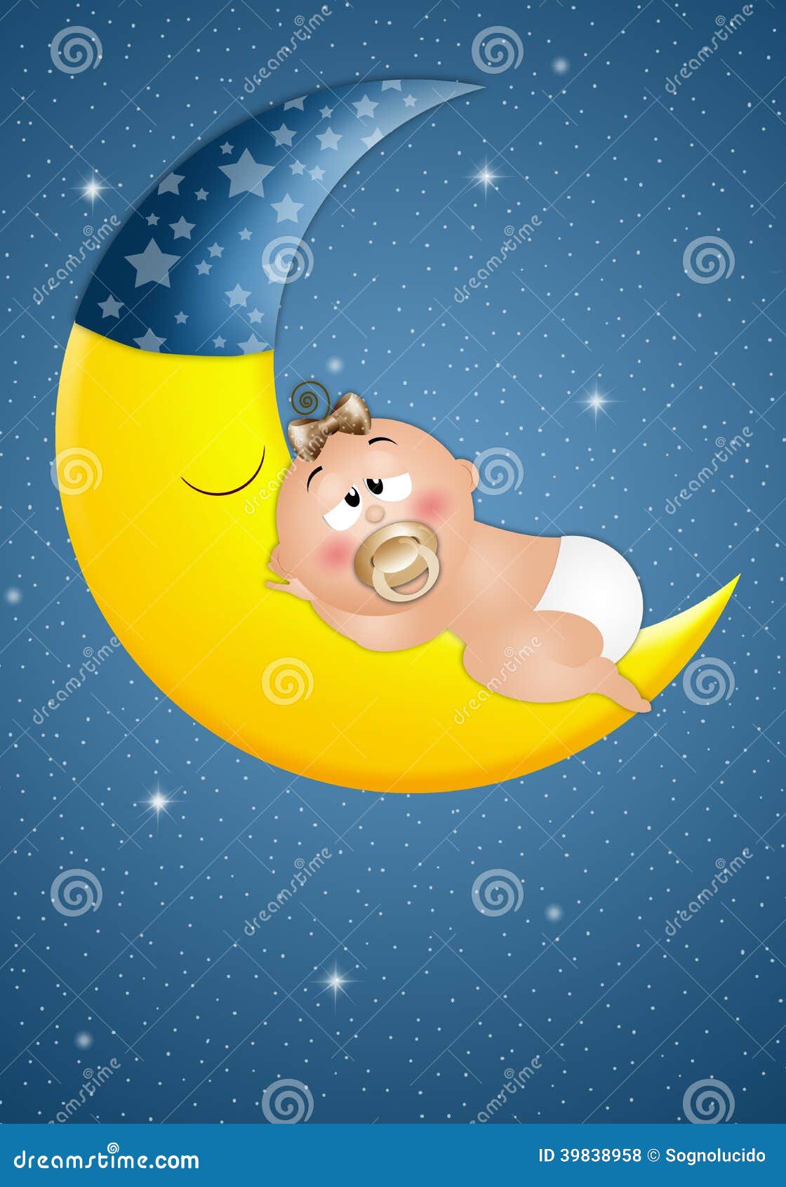 Sleeping Baby on the Moon in the Moonlight Stock Illustration ...