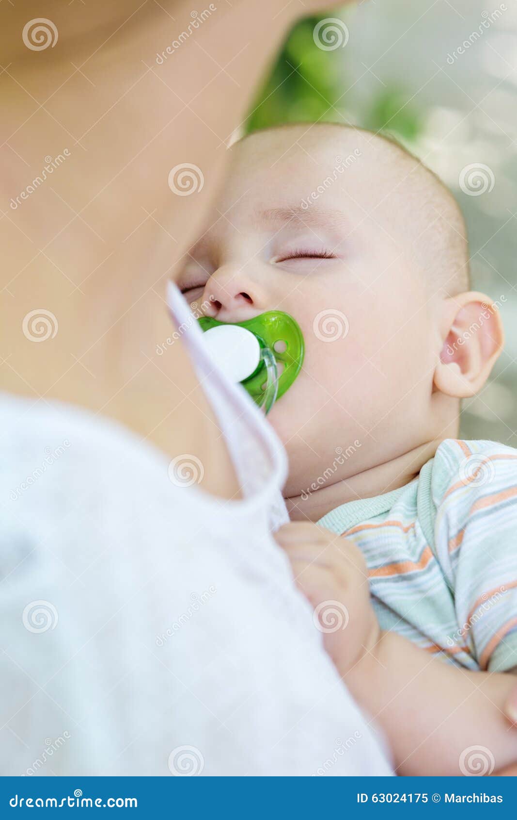 Sleeping Baby with a Pacifier in Mother S Stock Image Image of
