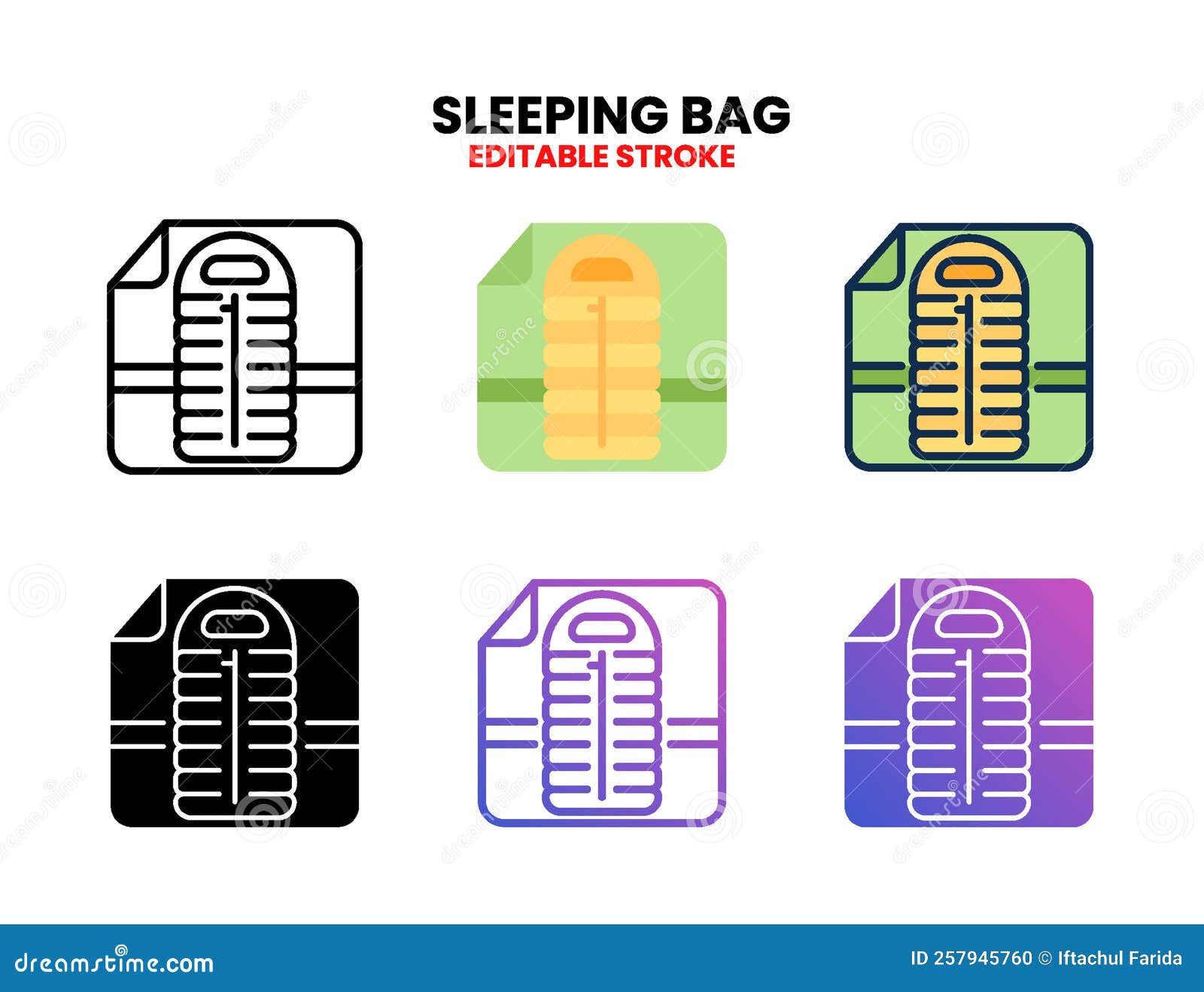 Sleeping Bag Icon Set with Different Styles. Stock Vector