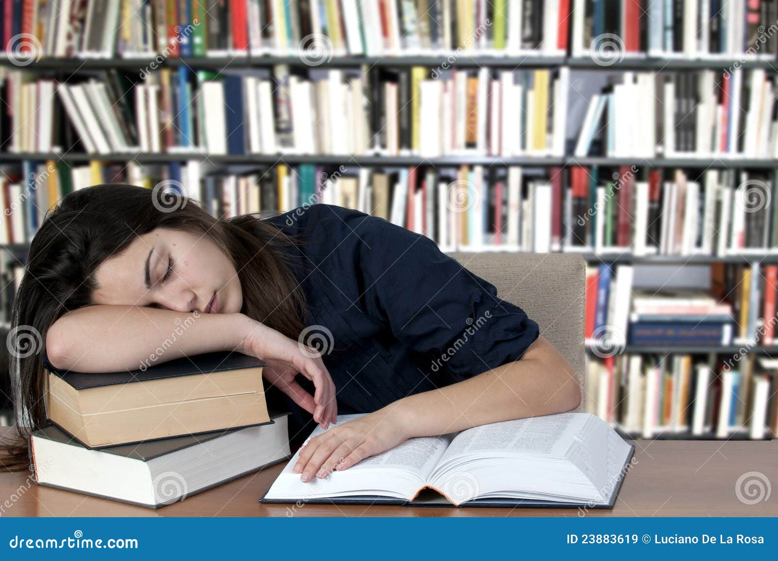 Sleeping on the books stock image. Image of hard, exam 23883619