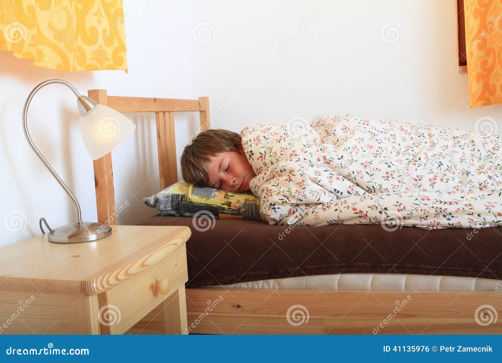 Sleeping boy stock photo. Image of home, flowers, pillow ...
