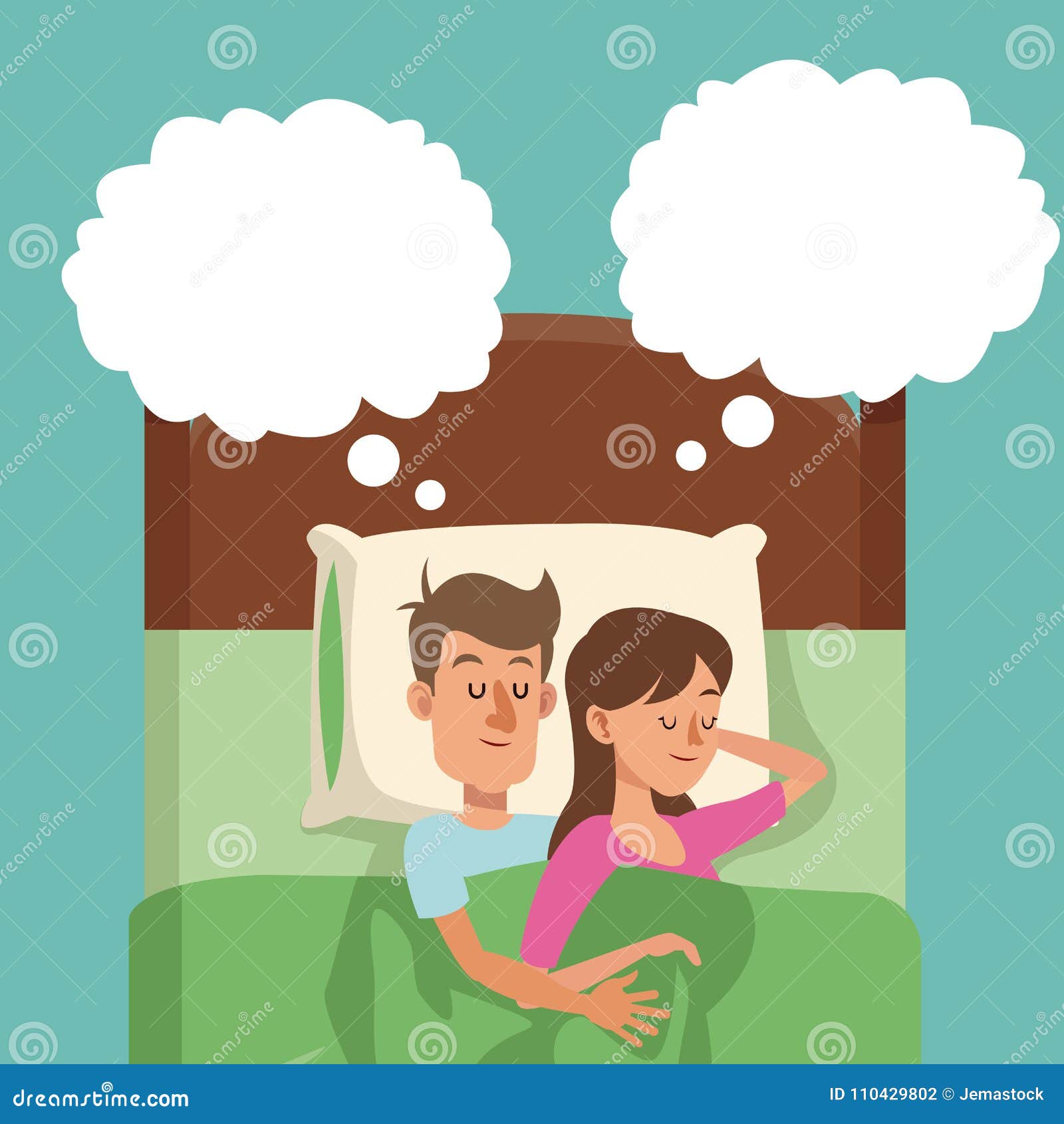 Sleeping Couple in Bed Man Hugs Woman Dream Stock Vector - Illustration ...