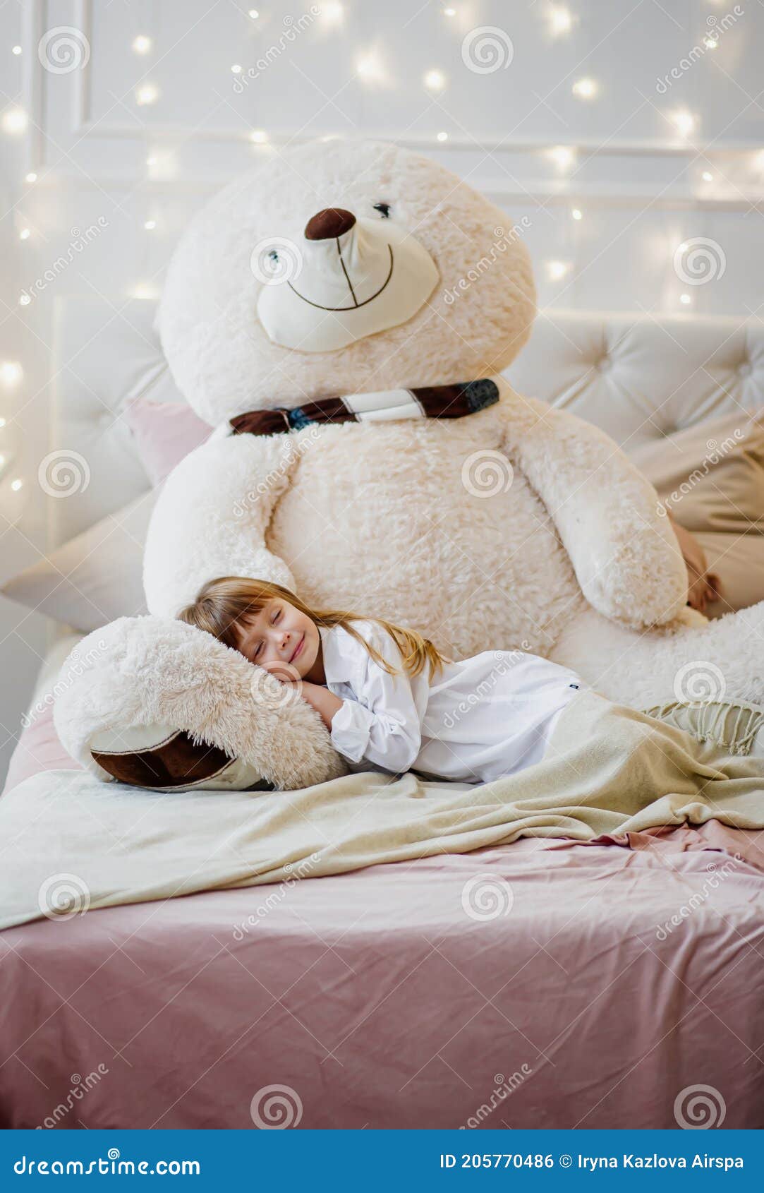 Sleeping Girl at Home at Christmas Time with Large Teddy Bear ...