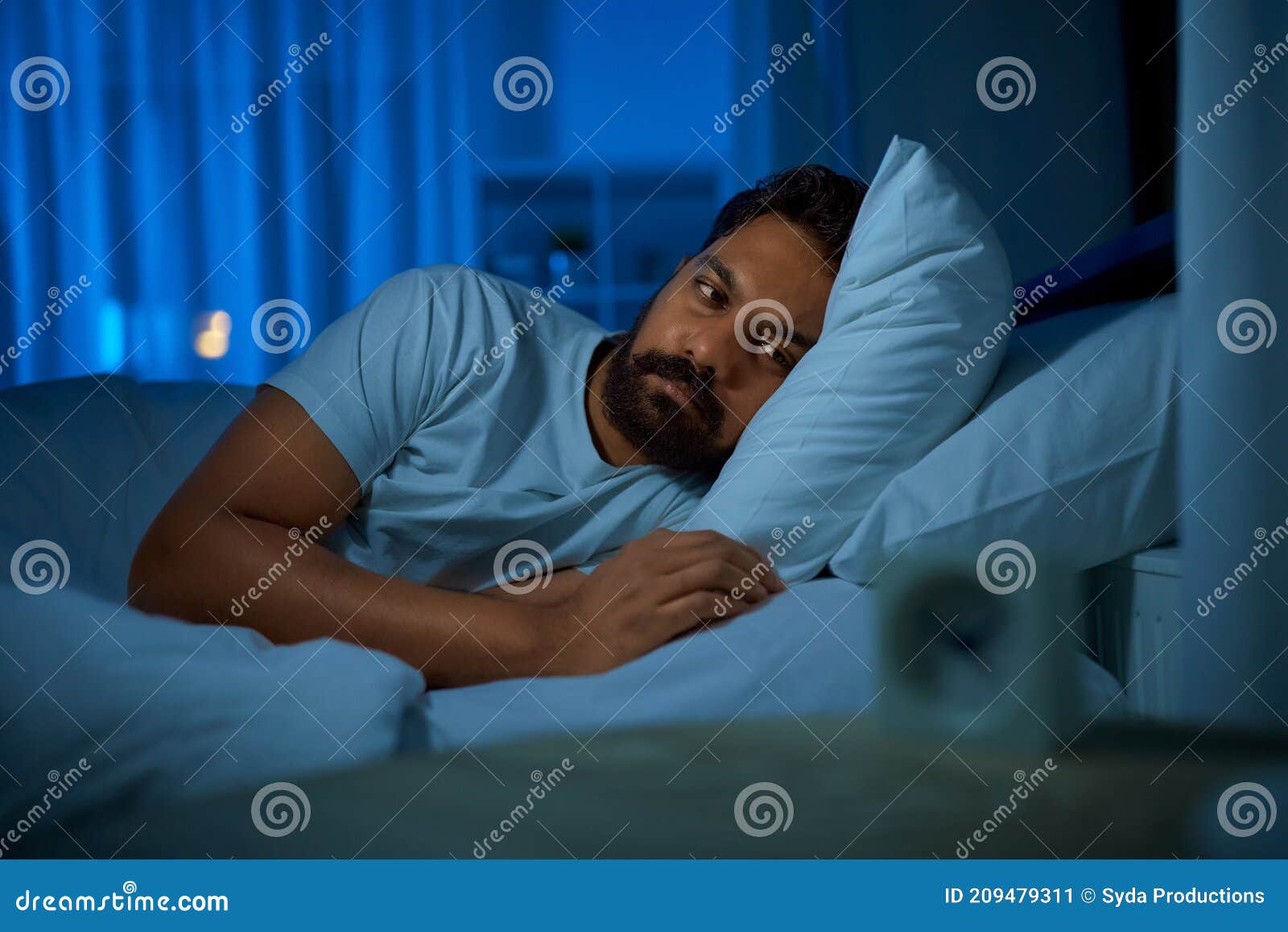 Sleepless Indian Man Lying in Bed at Night Stock Image - Image of ...