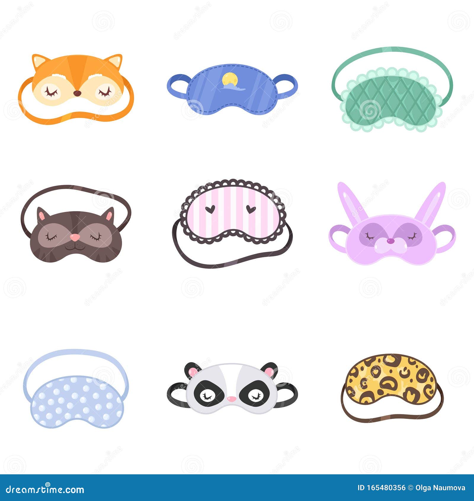 Sleeping Masks Of Different Types, Colors And Shapes Vector Illustration  Stock Vector - Illustration of mask, blindfold: 165480356