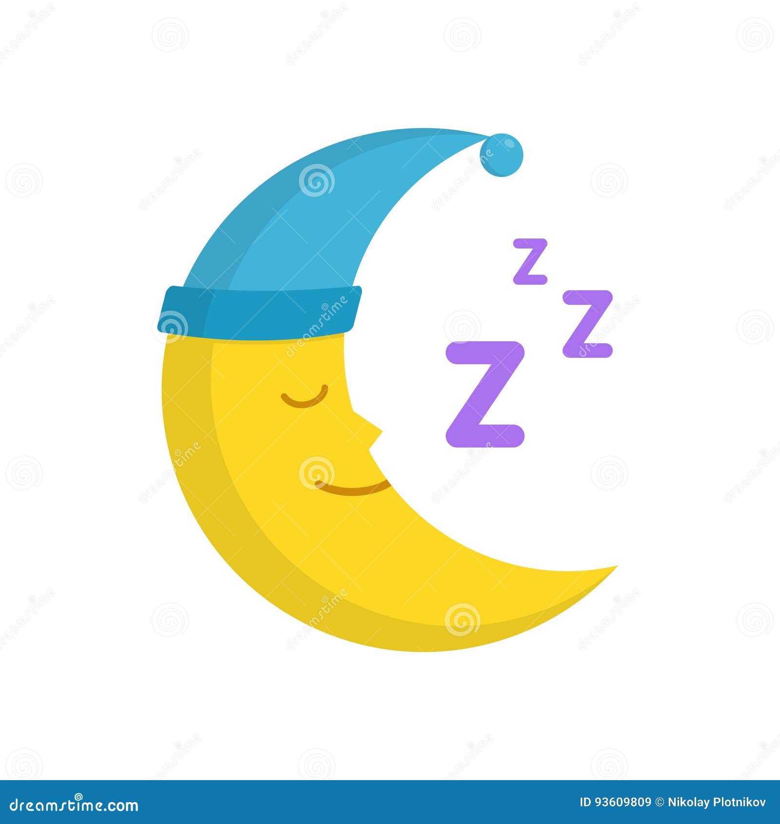 Sleeping Moon in Nightcap Isolated on White Background. Crescent in Hat ...