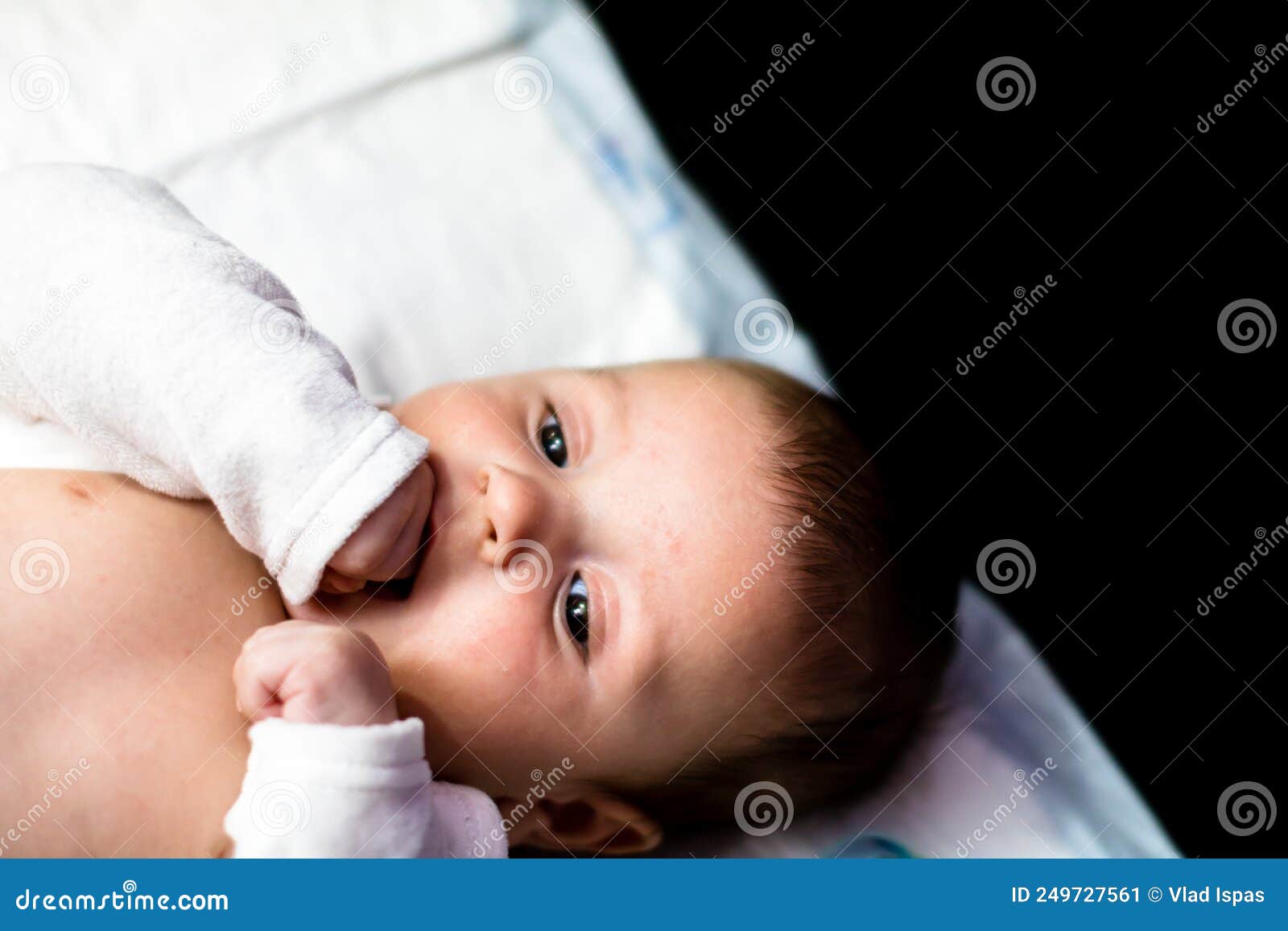 Sleeping Newborn Baby Boy in Bed. Newborn Baby Editorial Photo Image