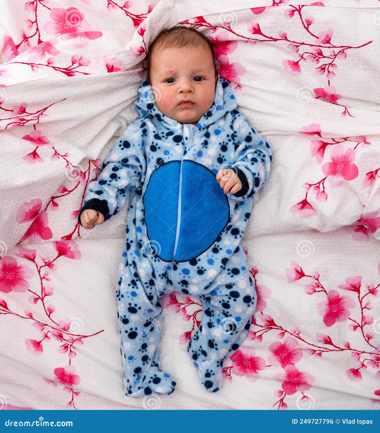 Sleeping Newborn Baby Boy in Bed. Newborn Baby Editorial Photo Image