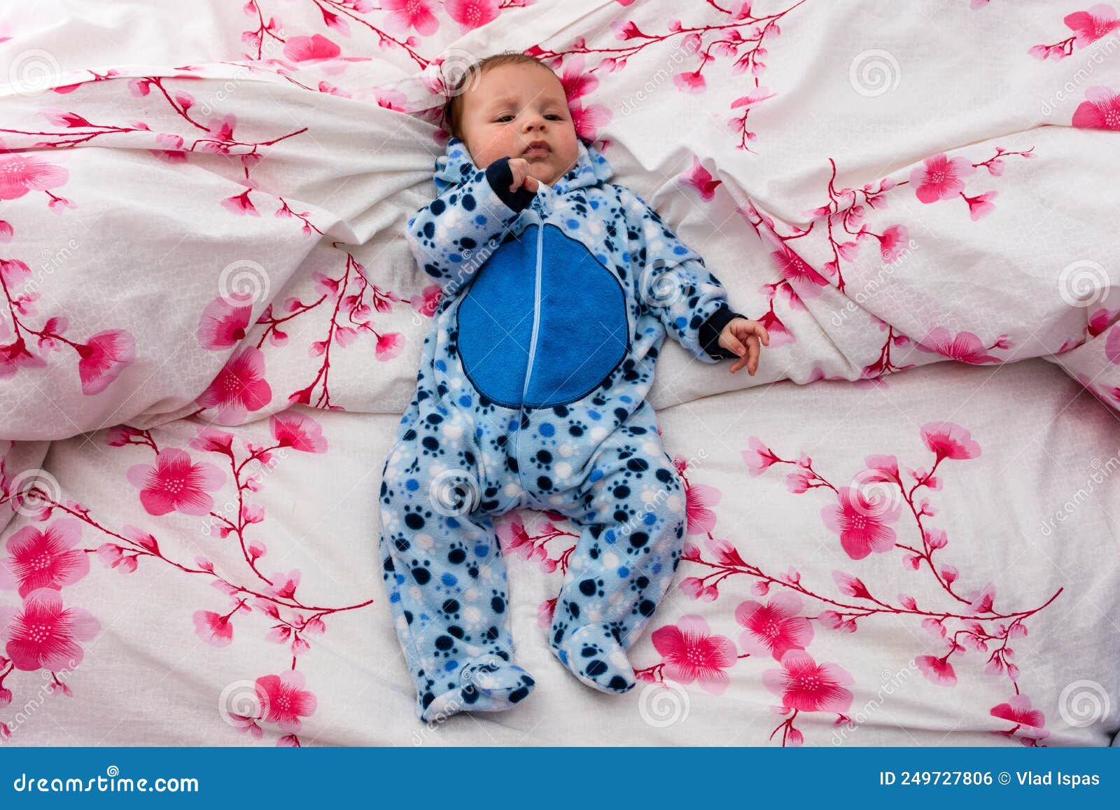 Sleeping Newborn Baby Boy in Bed. Newborn Baby Editorial Photo Image