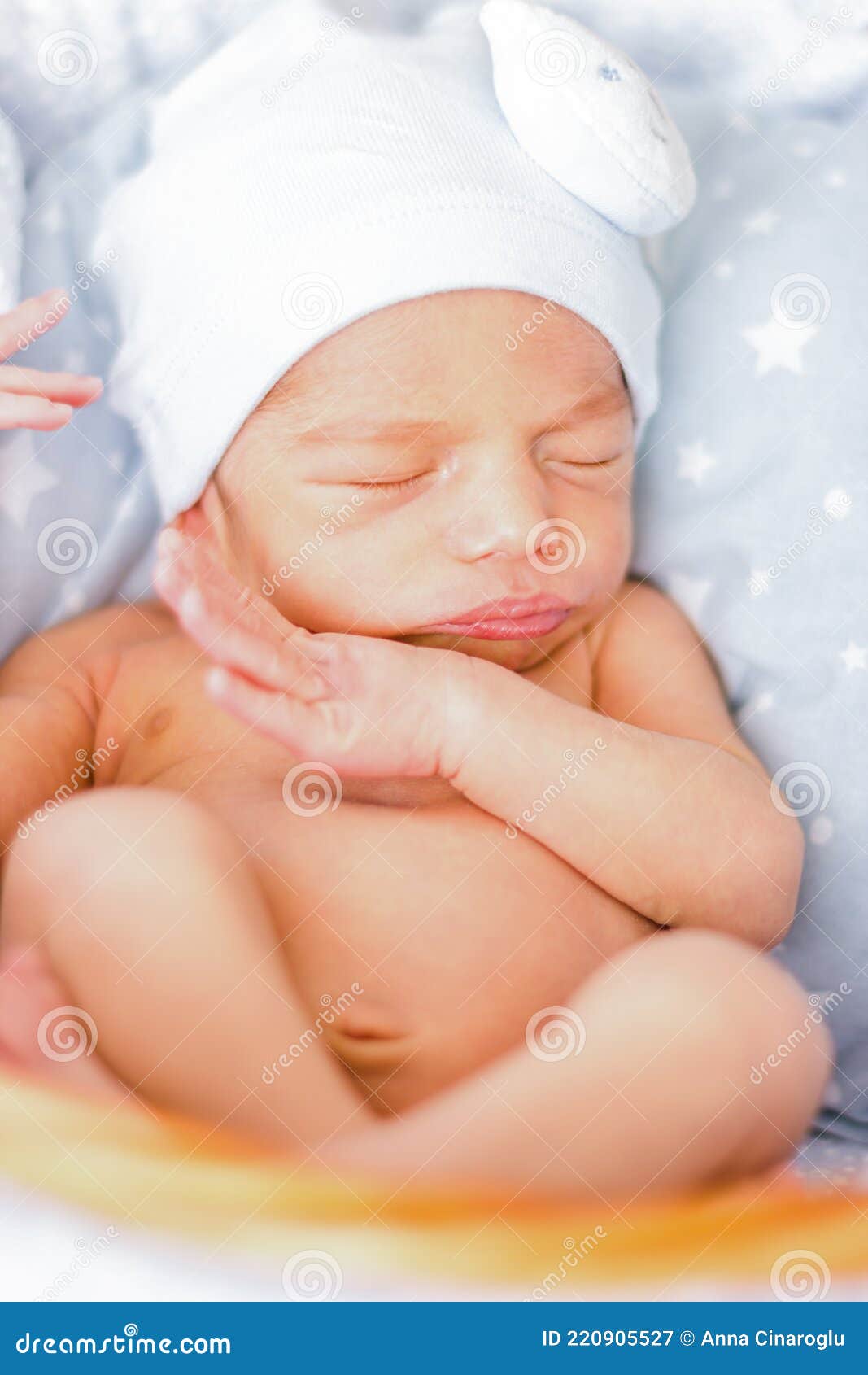 Sleeping Newborn Baby Boy with Funny Hat. Babyface Close-up. Very Sweet  Infant Stock Image - Image of adorable, cute: 220905527