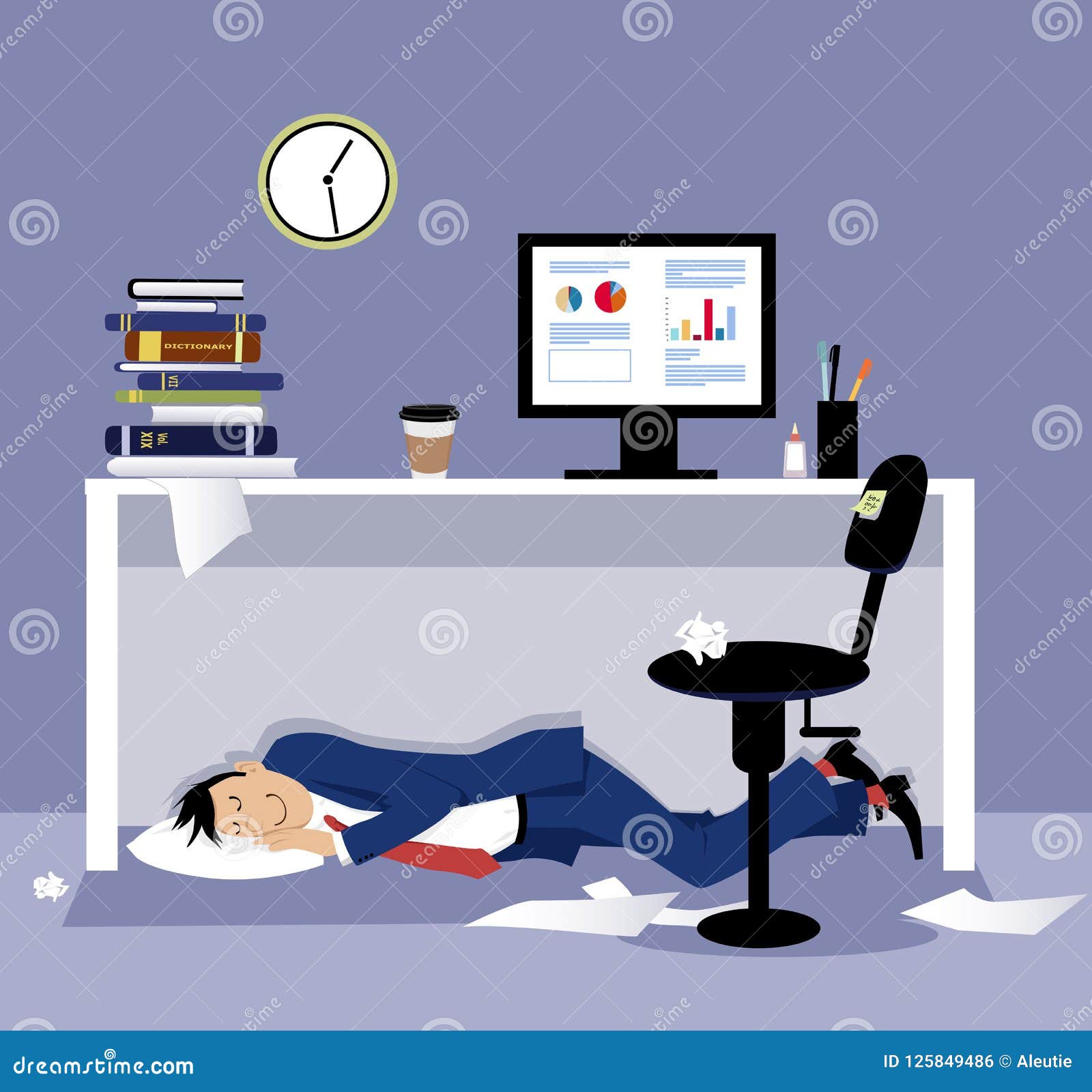 Sleeping In The Office Stock Vector Illustration Of Desk 125849486