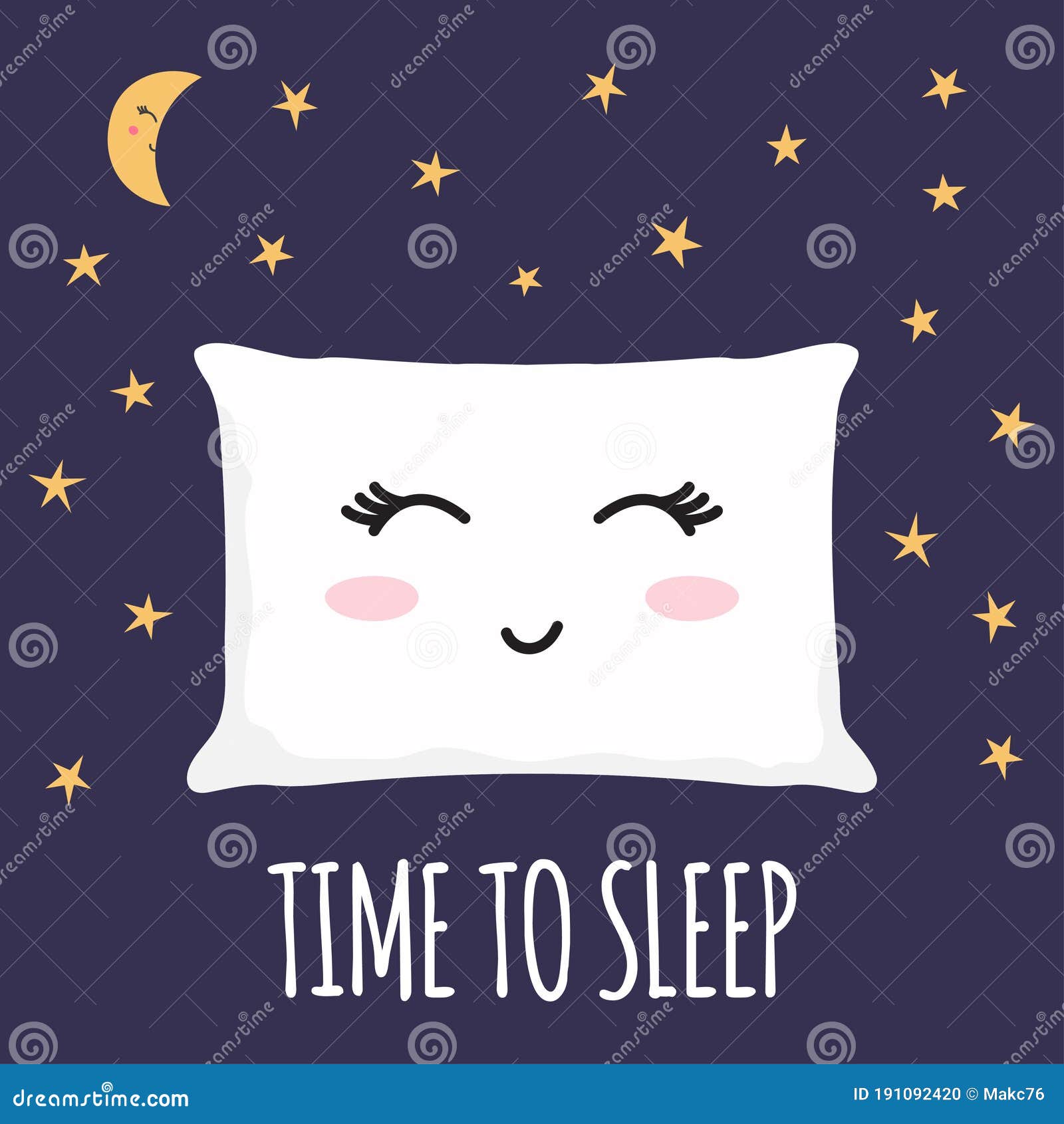 Sleeping Pillow with Closed Lashes Sleeping Zzz Stock Vector