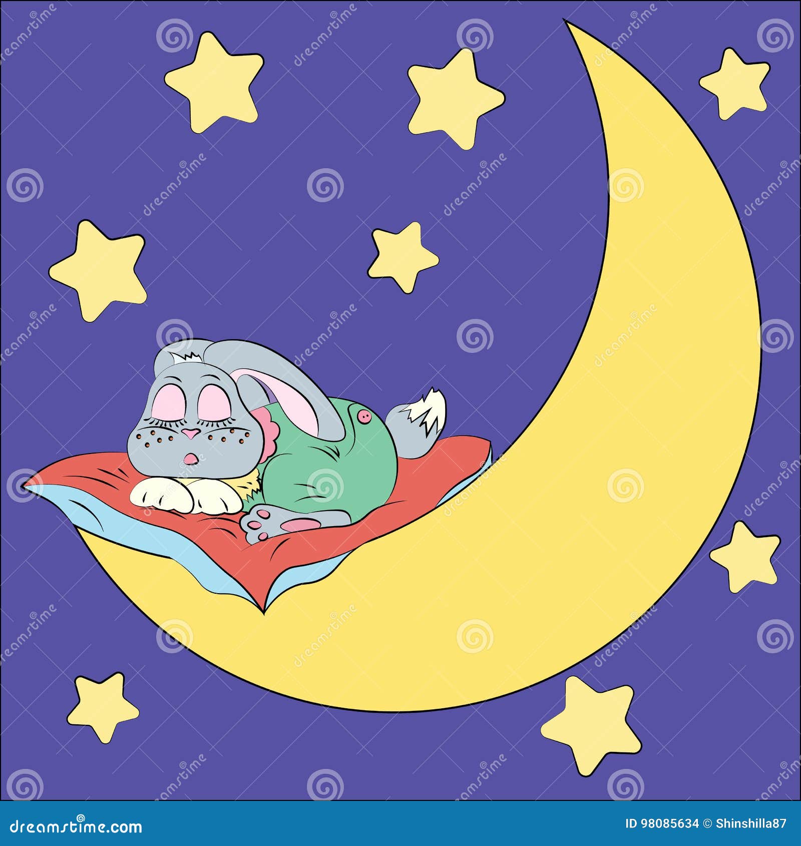 Sleeping Rabbit On The Moon Drawing For Children Stock Vector Illustration Of Colorful Drawing