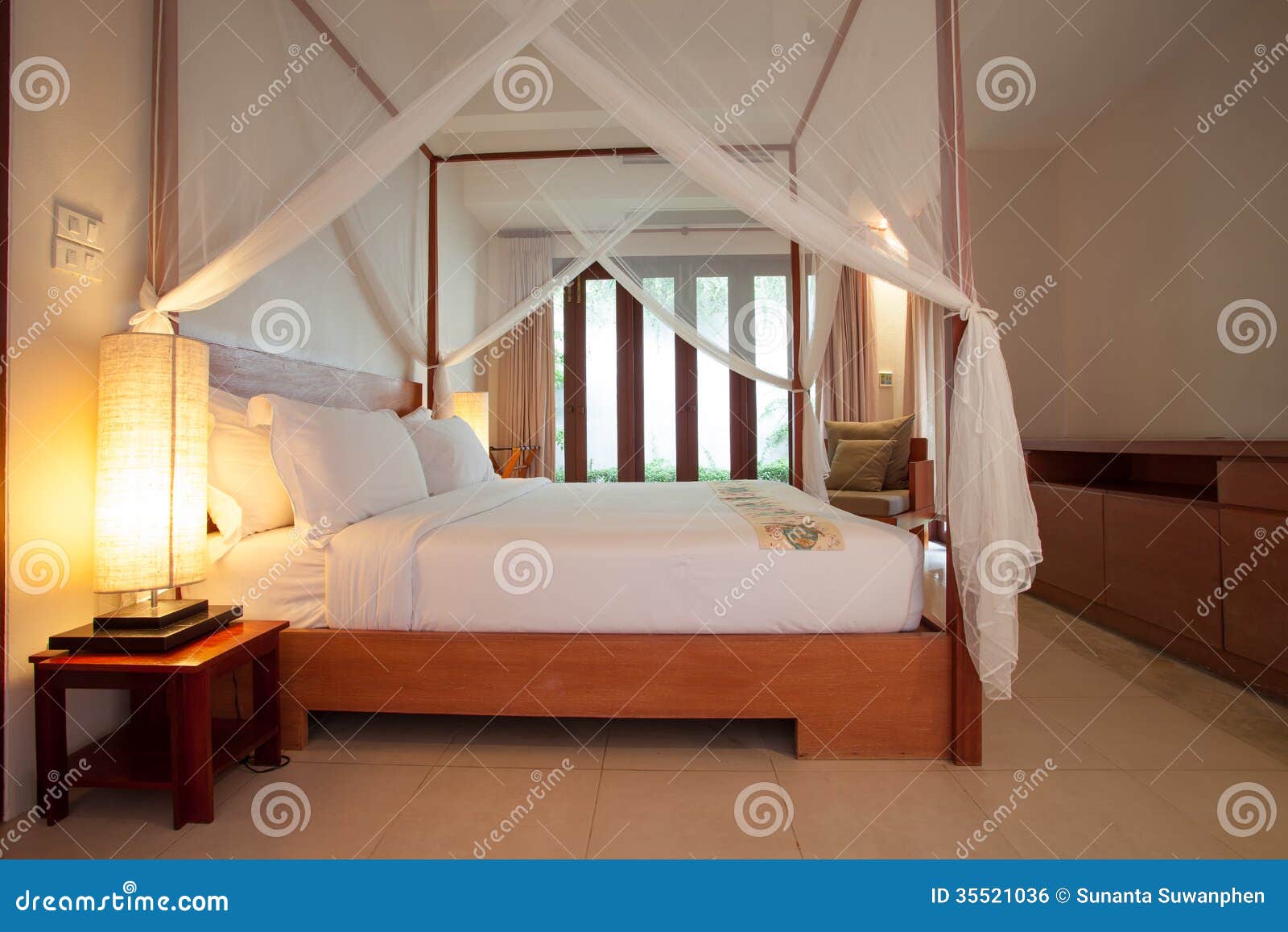 Sleeping Room With Four-poster Bed Stock Photo - Image of 