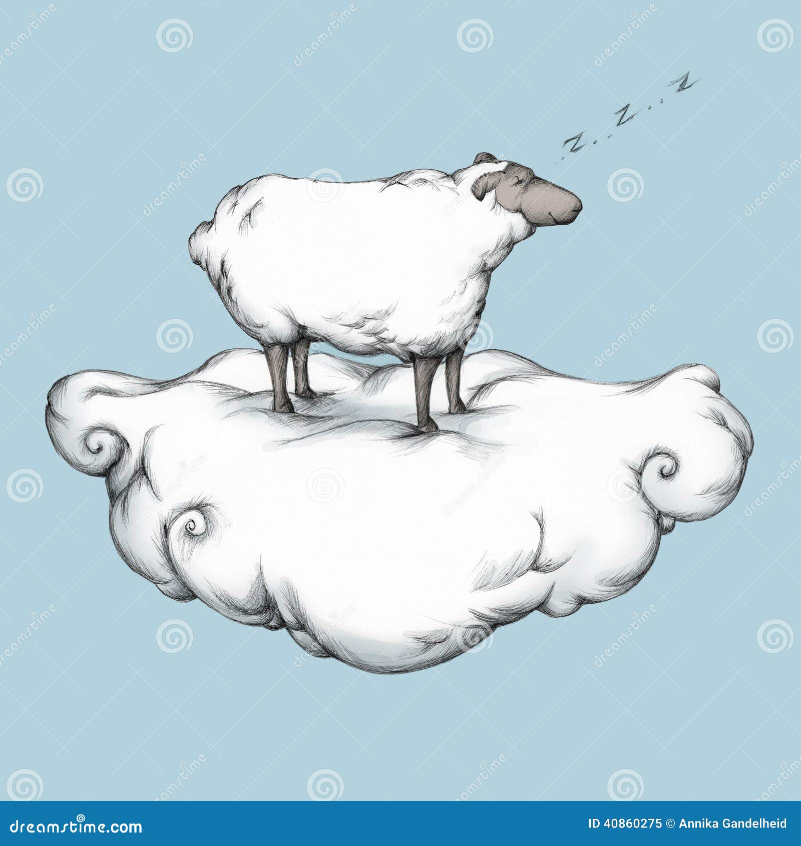 Sleeping sheep on a cloud stock illustration. Illustration of wool 