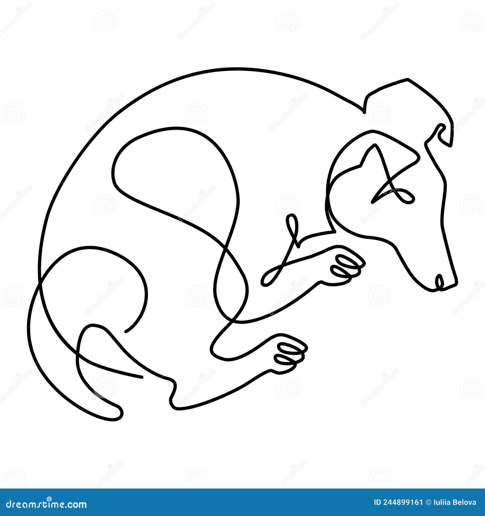 sleeping smooth-haired fox terrier, humorous .  continuous line drawing,  on white background