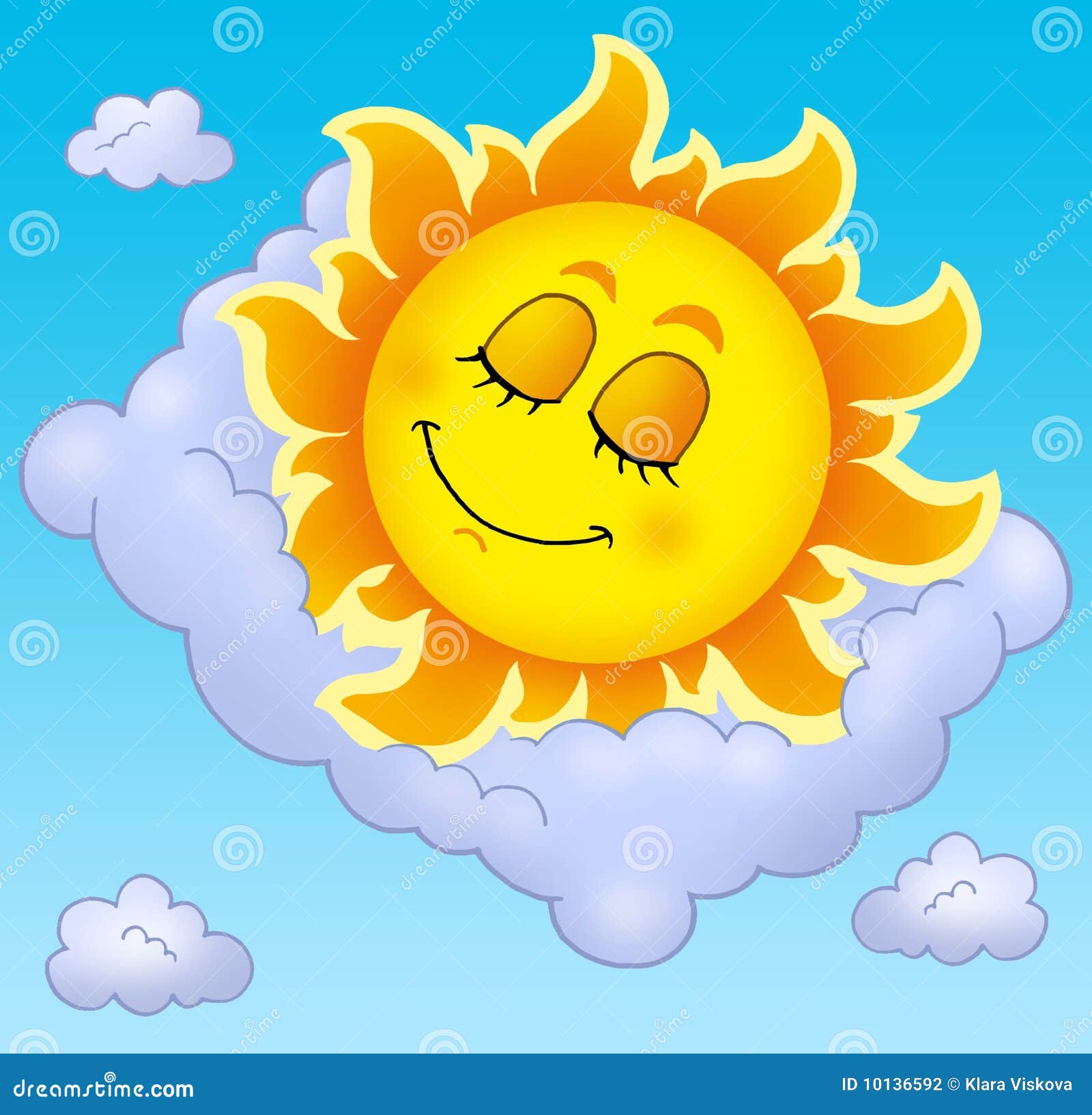 Sleeping Sun with Pillow on Sky Stock Illustration Illustration of