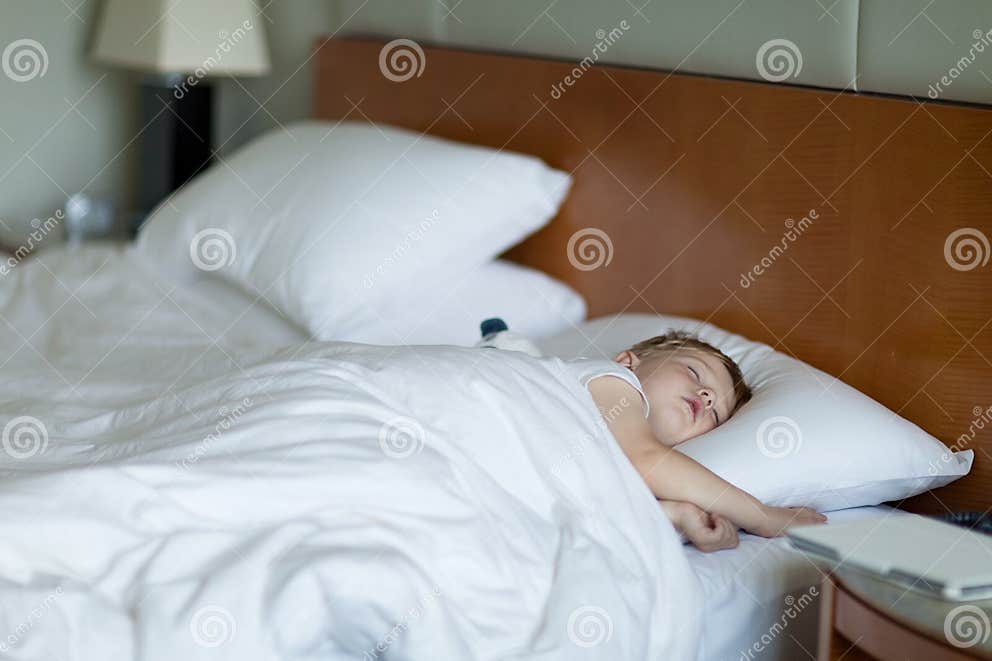 Sleeping Toddler in Big Bed Stock Photo Image of home, beautiful