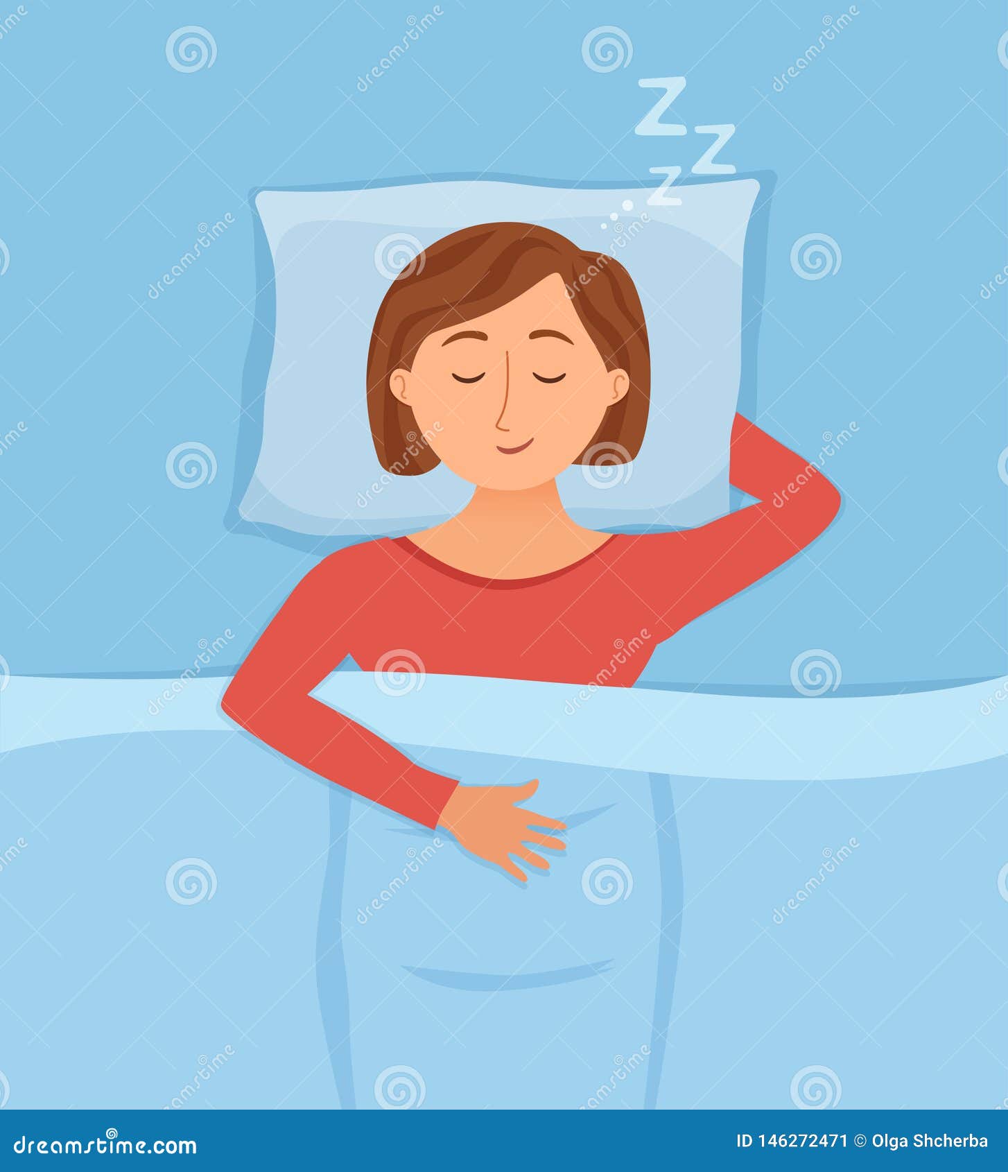 Sleeping Woman Face Cartoon Character Happy Girl Have a Sweet Dream ...