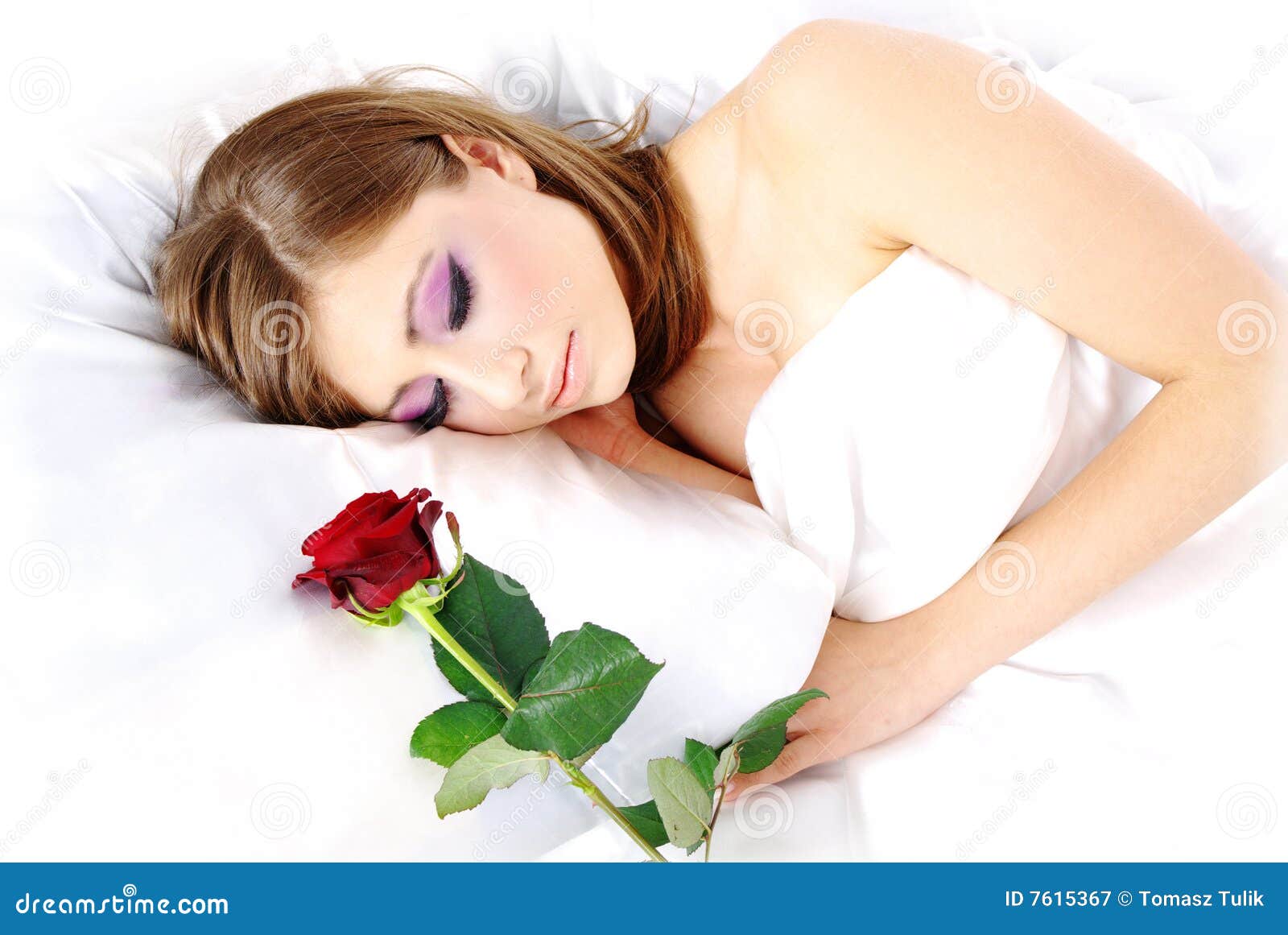 Sleeping woman with rose stock image. Image of gift, cute 7615367