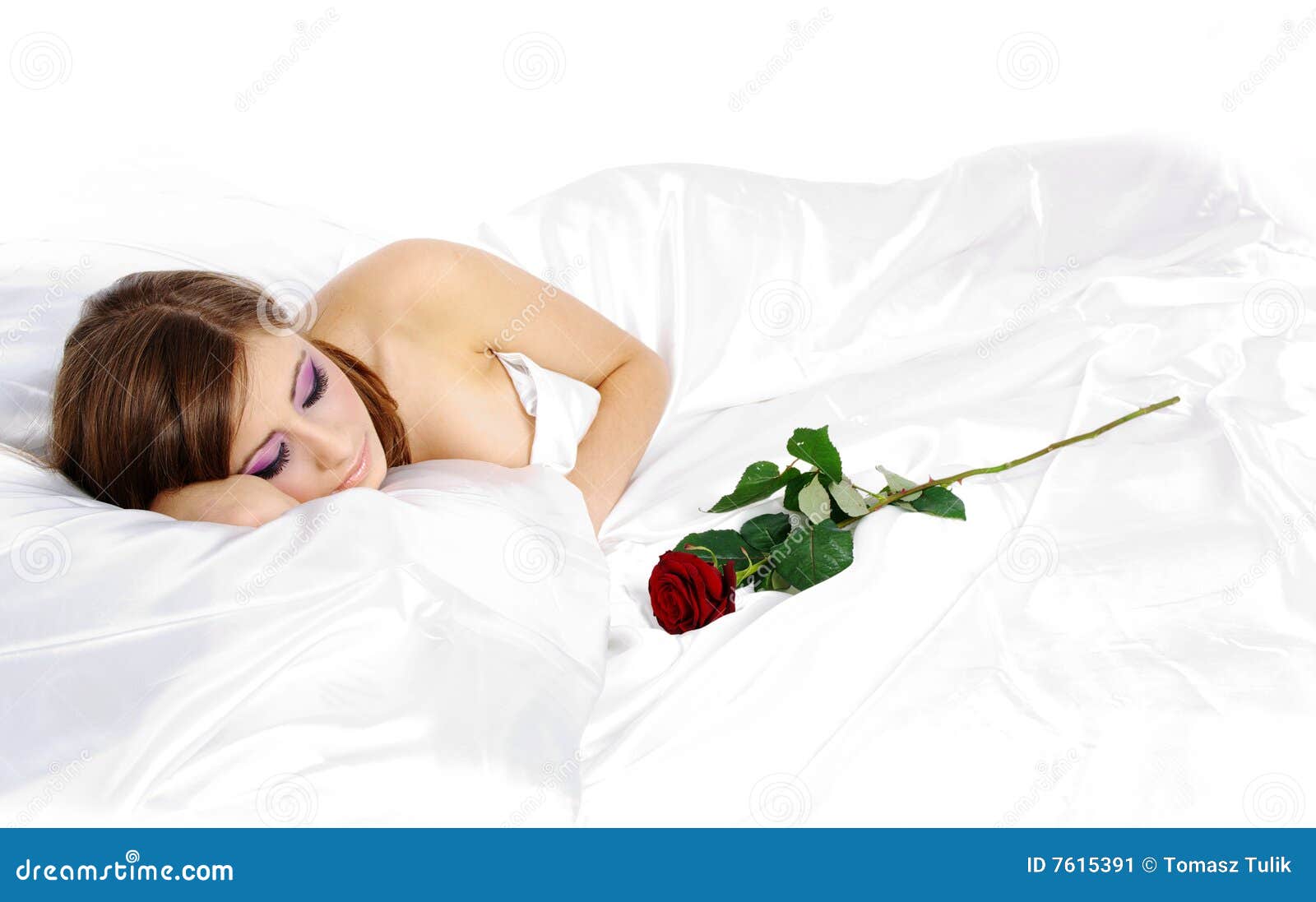 Sleeping woman with rose stock image. Image of morning 7615391
