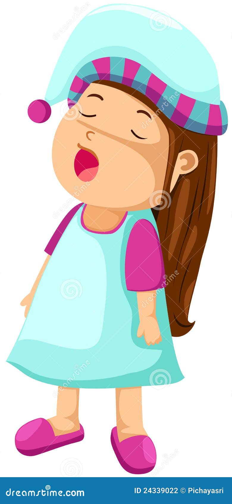 Sleepy Girl Yawn And Sleeping At Bedroom Isolated On Background With