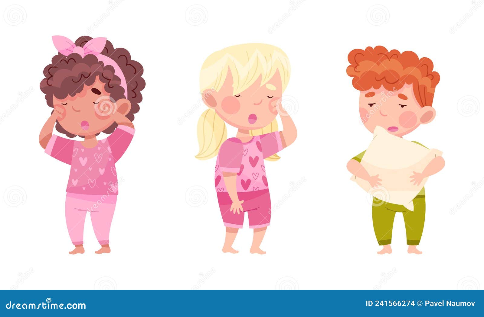 Sleepy Little Boy And Girl Wearing Pajamas Standing And Yawning Vector ...