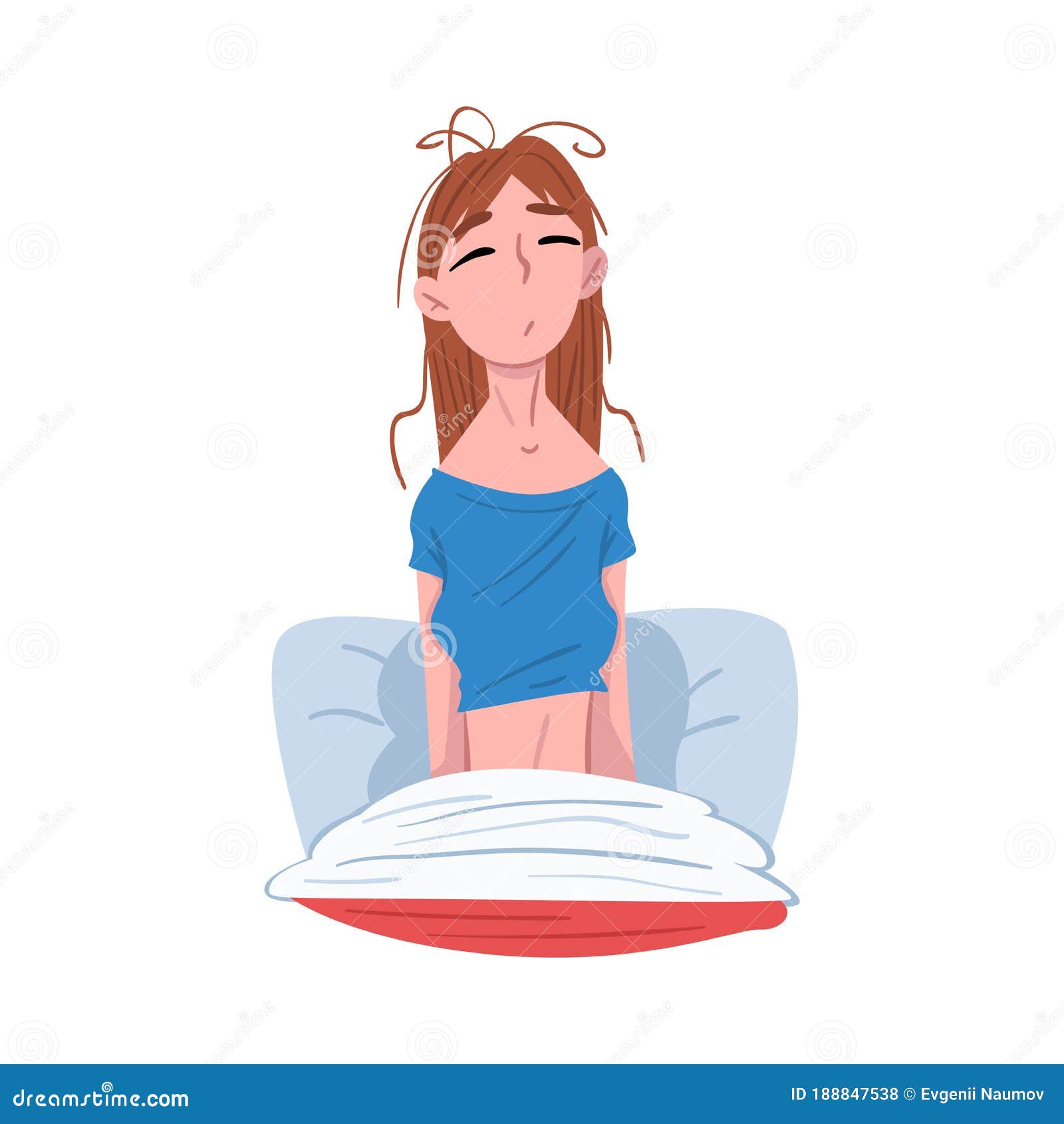 Sleepy Young Woman Sitting in Her Bed after Waking Up, People Activity ...