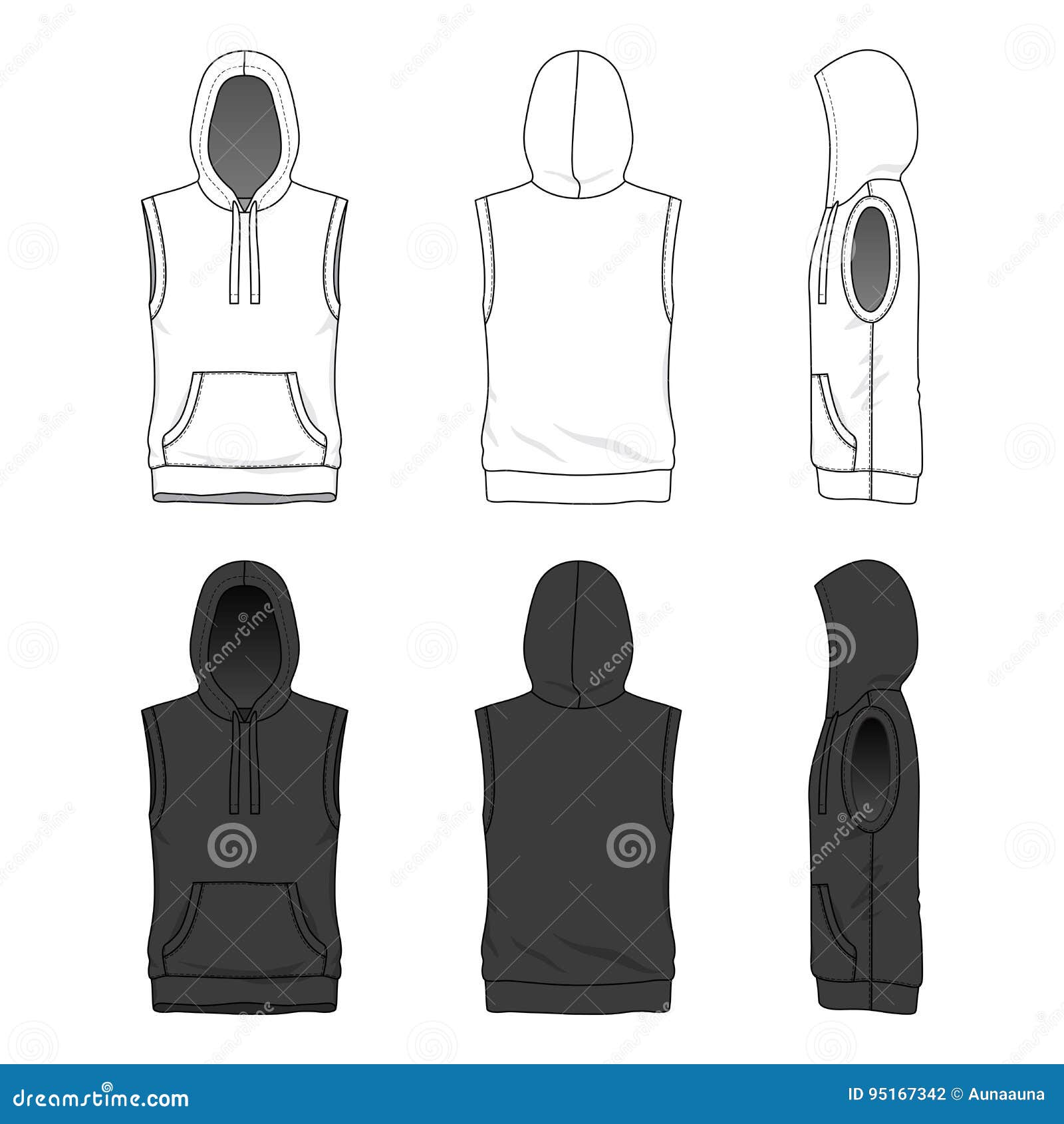 Sleeveless Hoody in White and Black Colors Stock Illustration ...