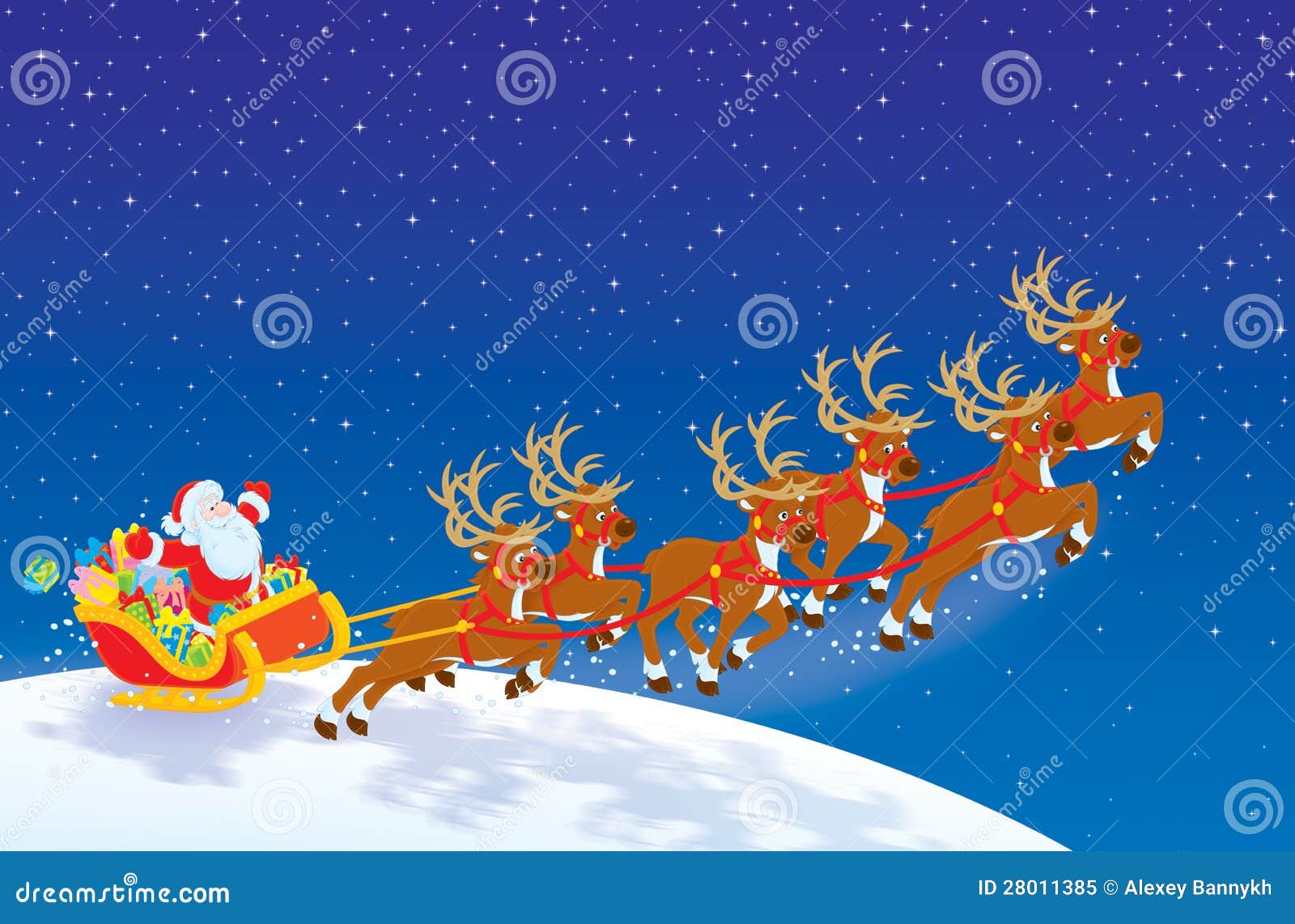 Sleigh of Santa taking off stock illustration. Illustration of holidays