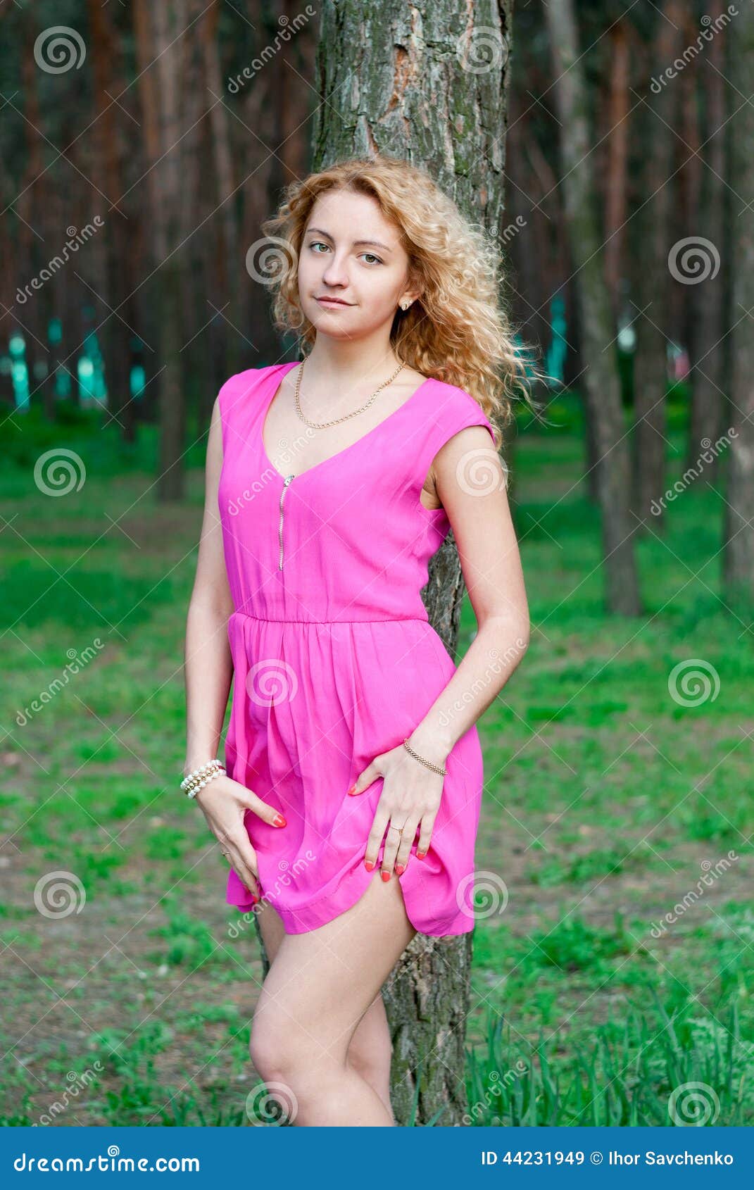 Slender Girl in Red Dress Near Tree Stock Image - Image of pretty ...