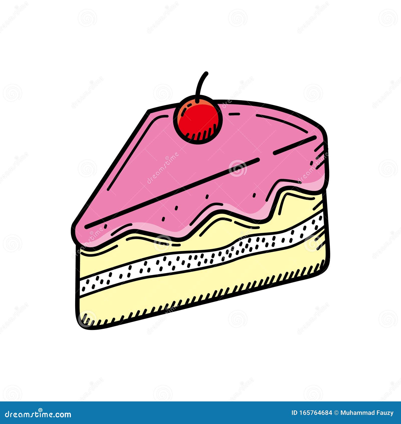 Slice of Cake Vector Illustration with Colored Hand Drawn Style Stock ...