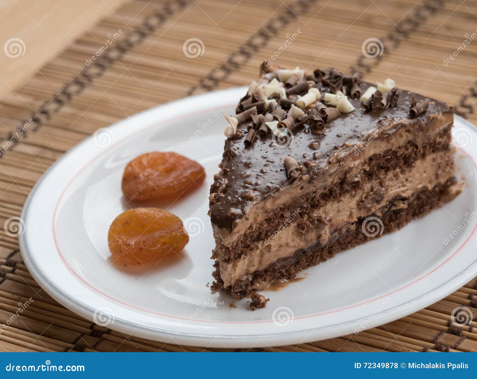 Slice of Chocolate Cake Garnished with Nuts Stock Photo Image of