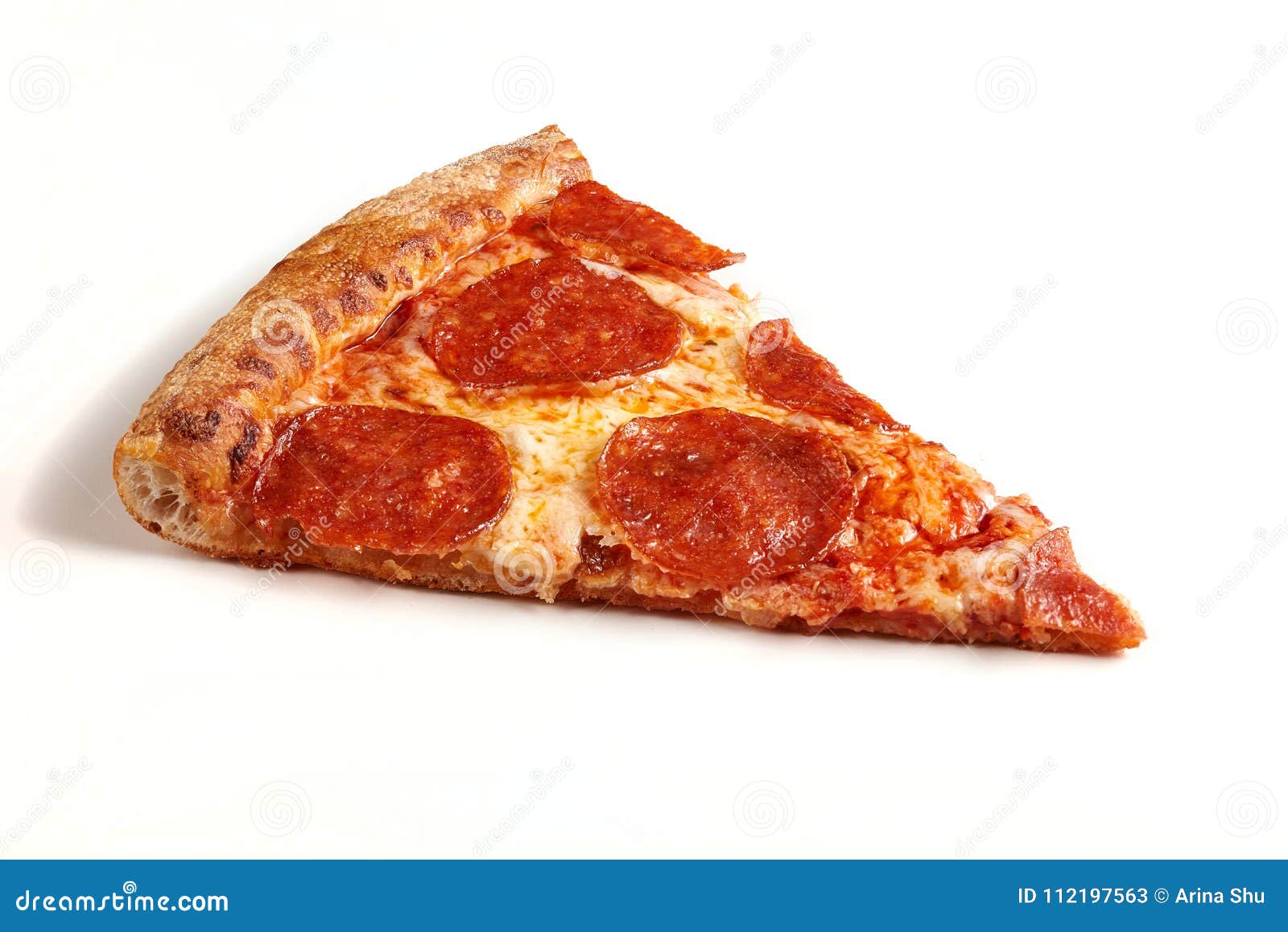 slice of classic original pepperoni pizza  on white background