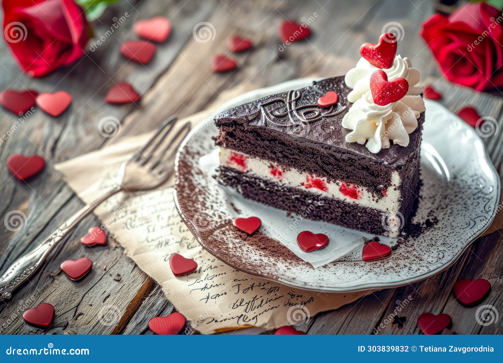 Romantic Valentine S Day Chocolate Cake Slice Stock Photo - Image of ...
