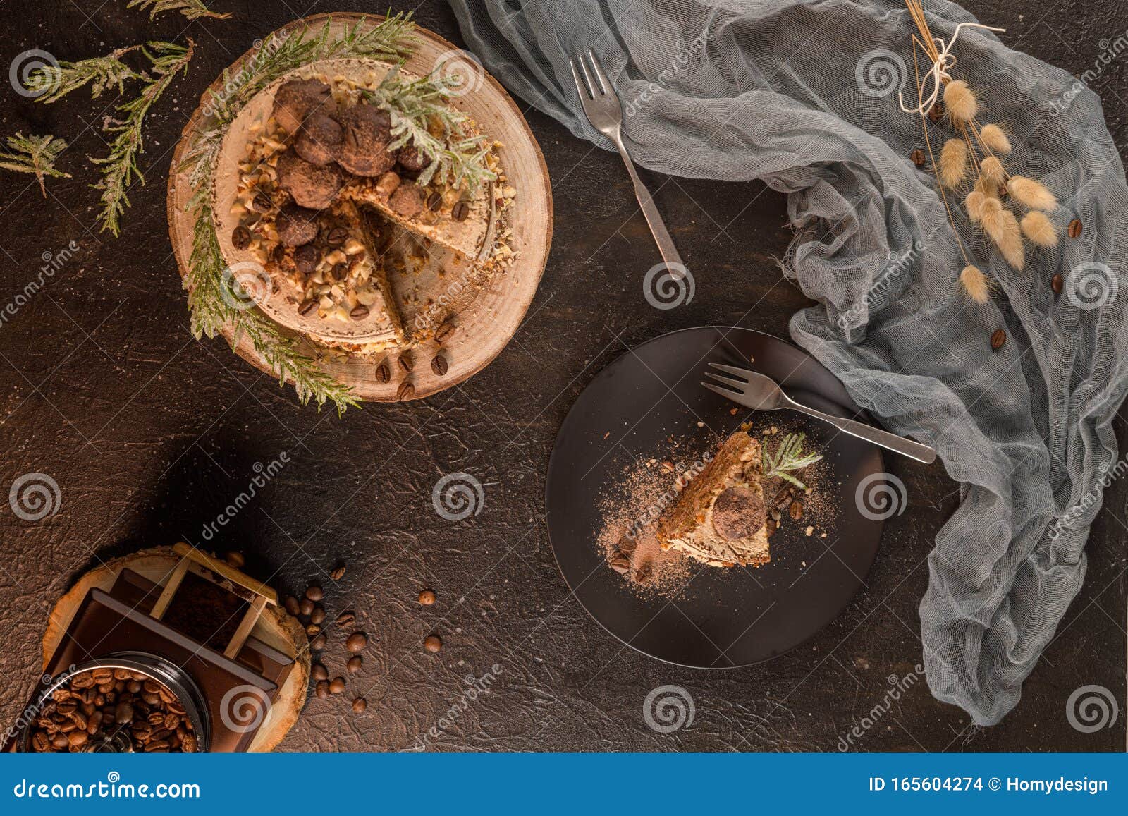 Slice Of Delicious Naked Coffee And Hazelnuts Cake Stock Photo Image