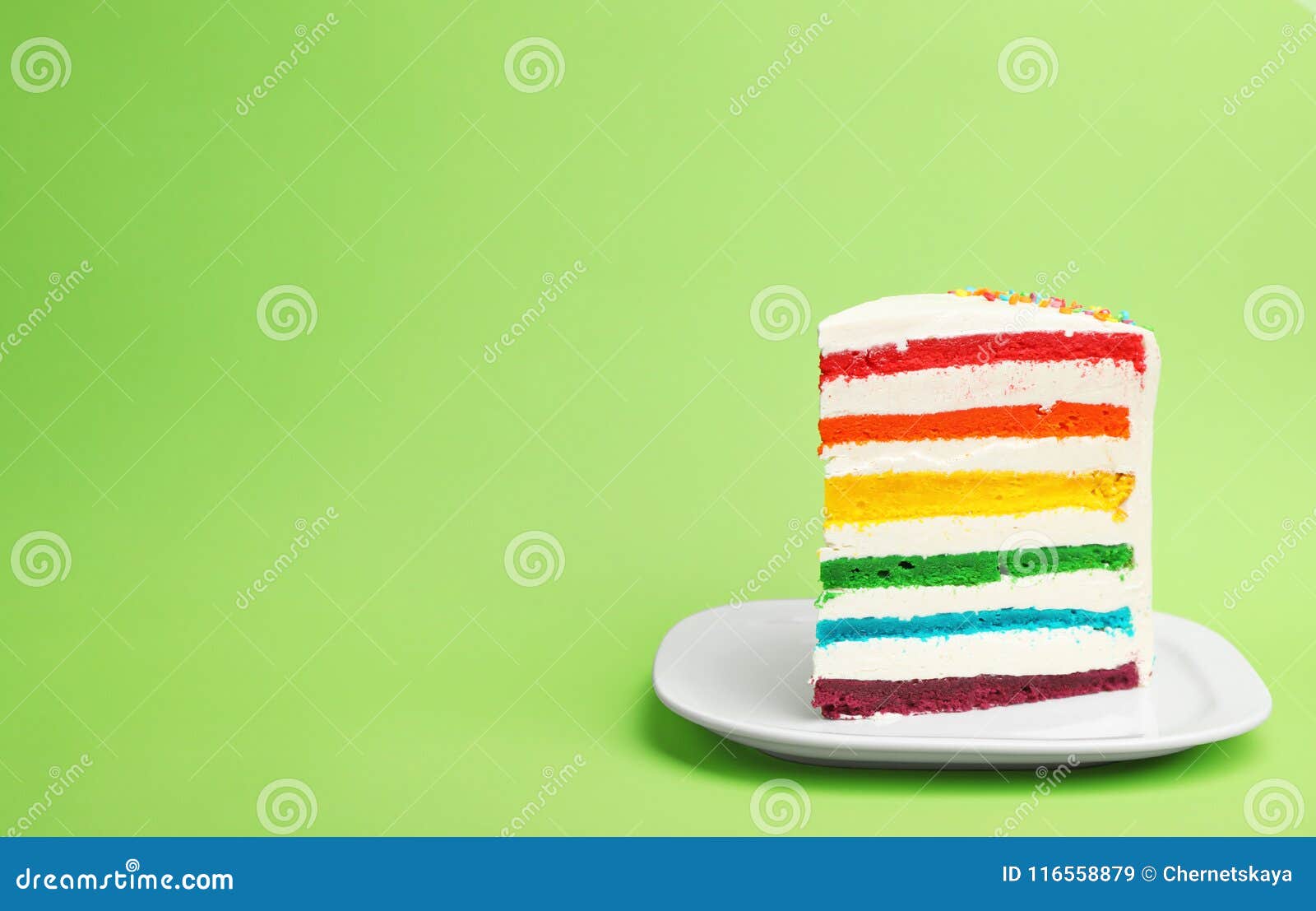 Slice Of Rainbow Cake Delicious Rainbow Cake On Wood Plate Stock Photo  Picture And Royalty Free Image Image 65350925