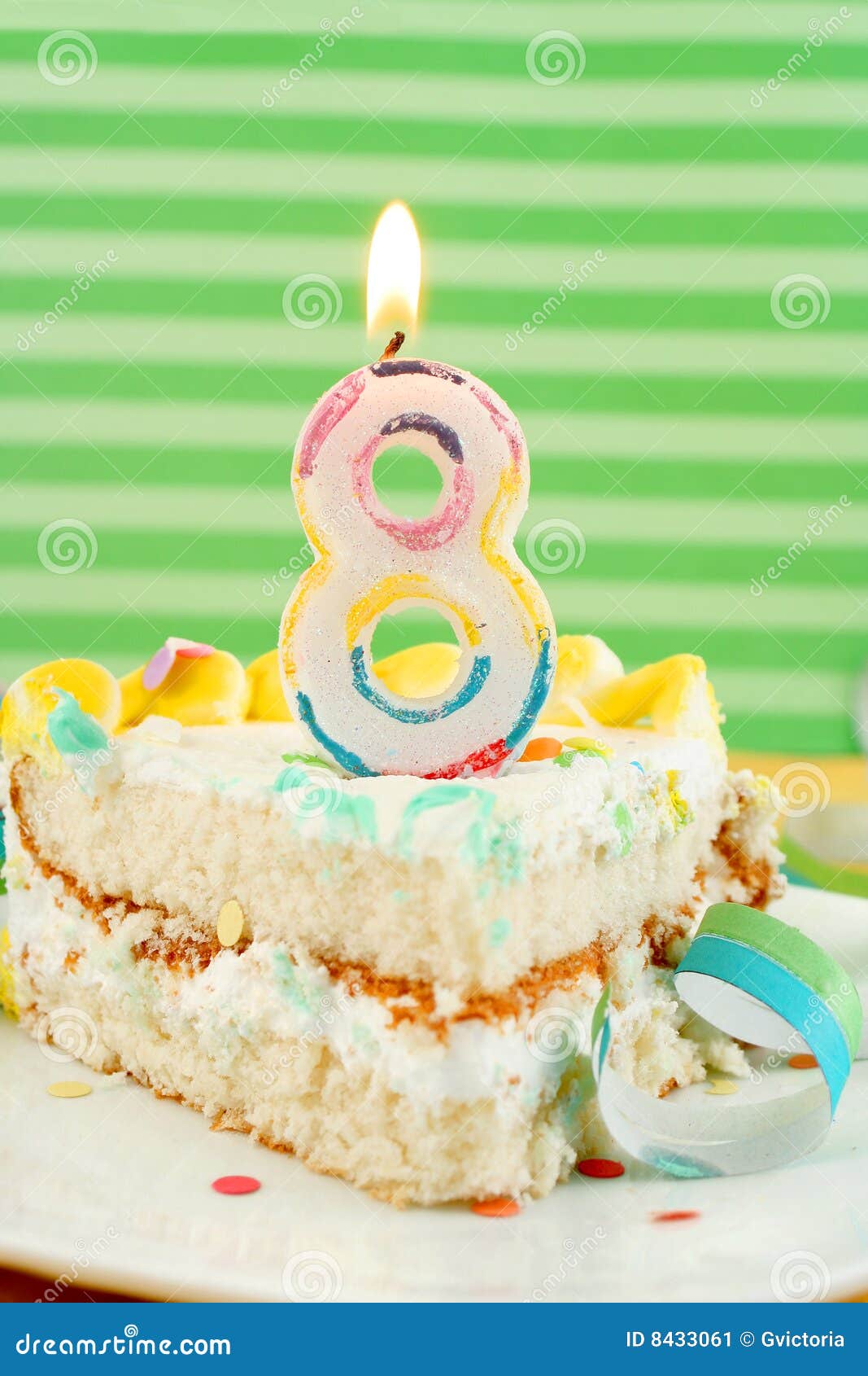 Slice Of Eighth Birthday Cake Stock Image - Image: 8433061