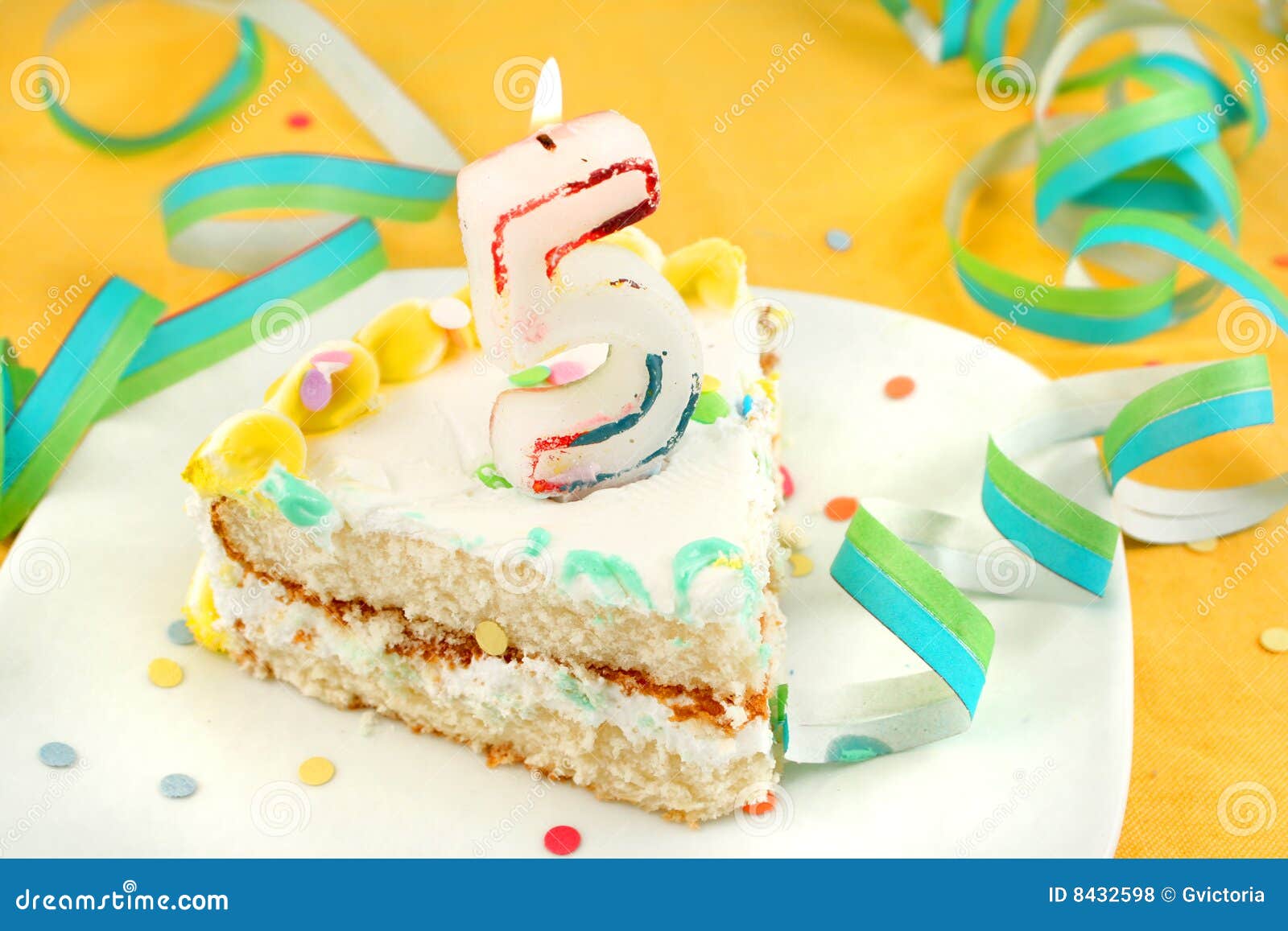 Slice of Fifth Birthday Cake Stock Photo - Image of party, dessert: 8432598