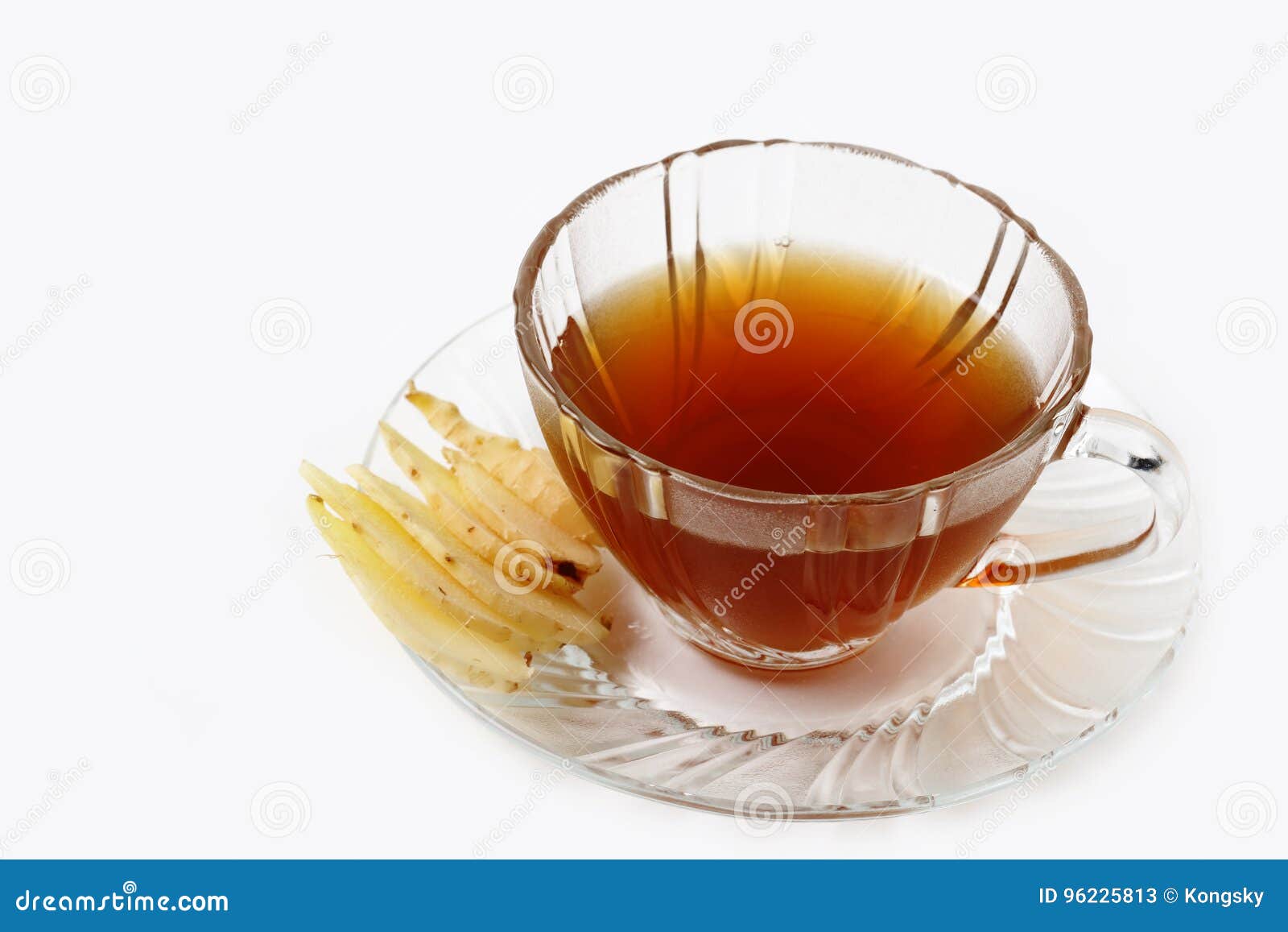 Slice of Fresh Ginger Root and Tea Isolated on White Stock Image ...