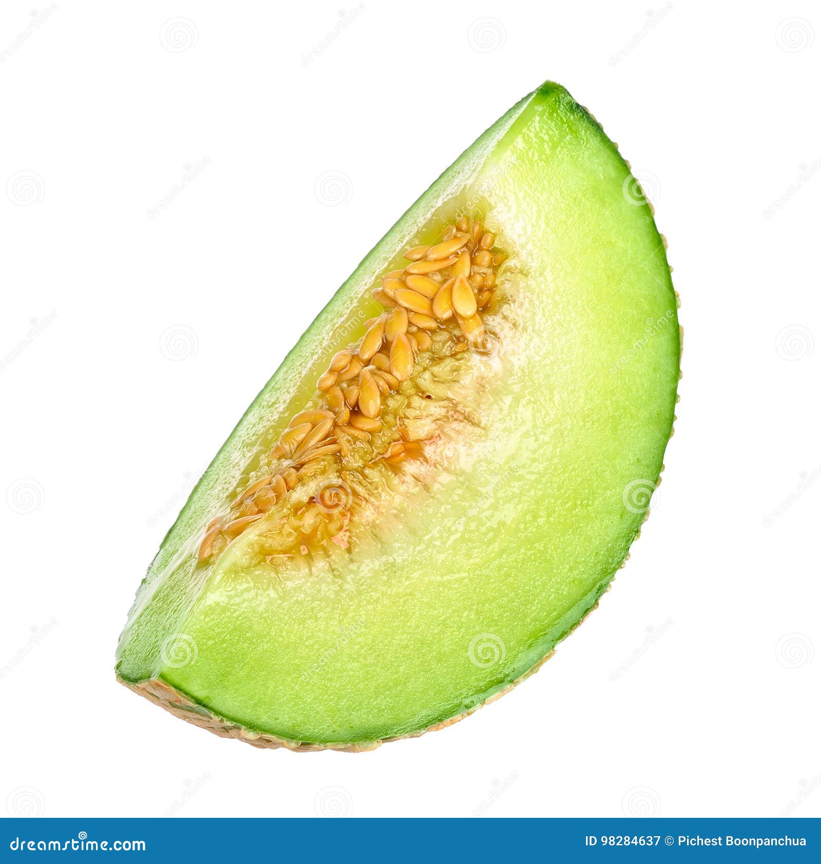 Slice Green Melon Isolated on White Background Stock Image Image of