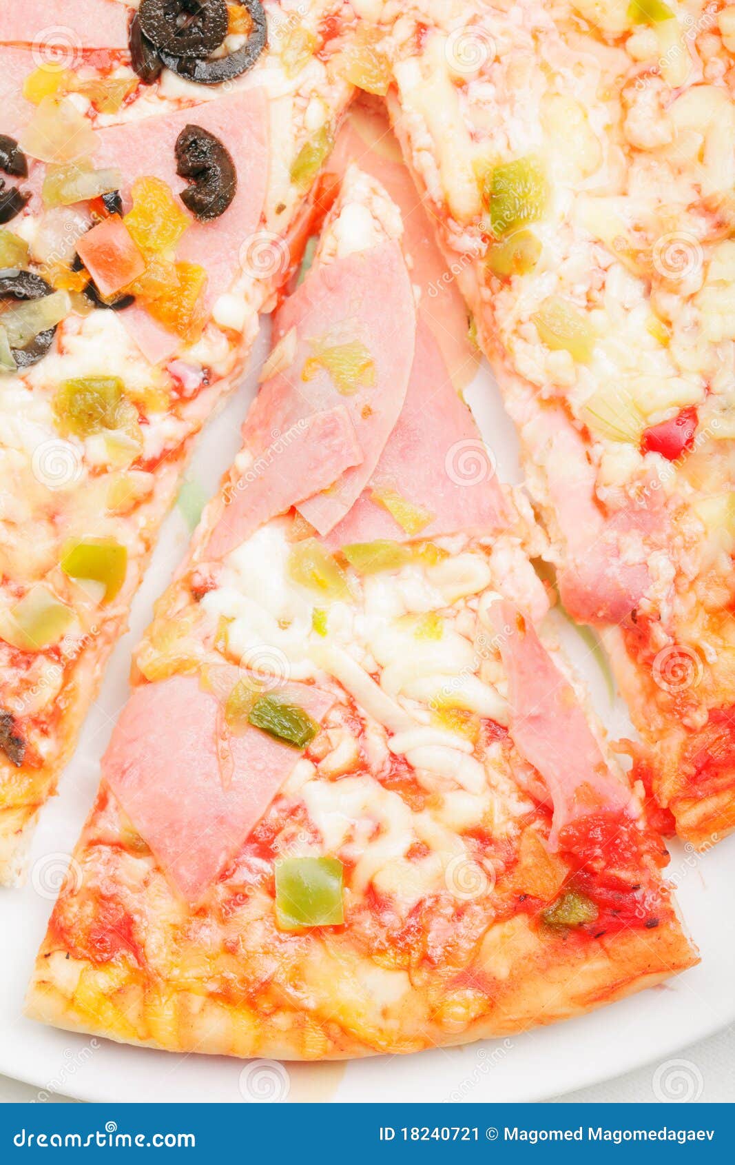Slice of Ham Pizza on Plate Stock Image Image of pork, nutrition
