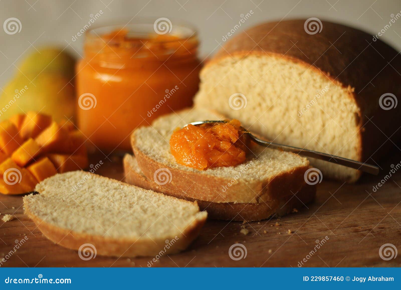 Slice of Home Baked Wheat Bread with a Spread of Home Made Alphonso