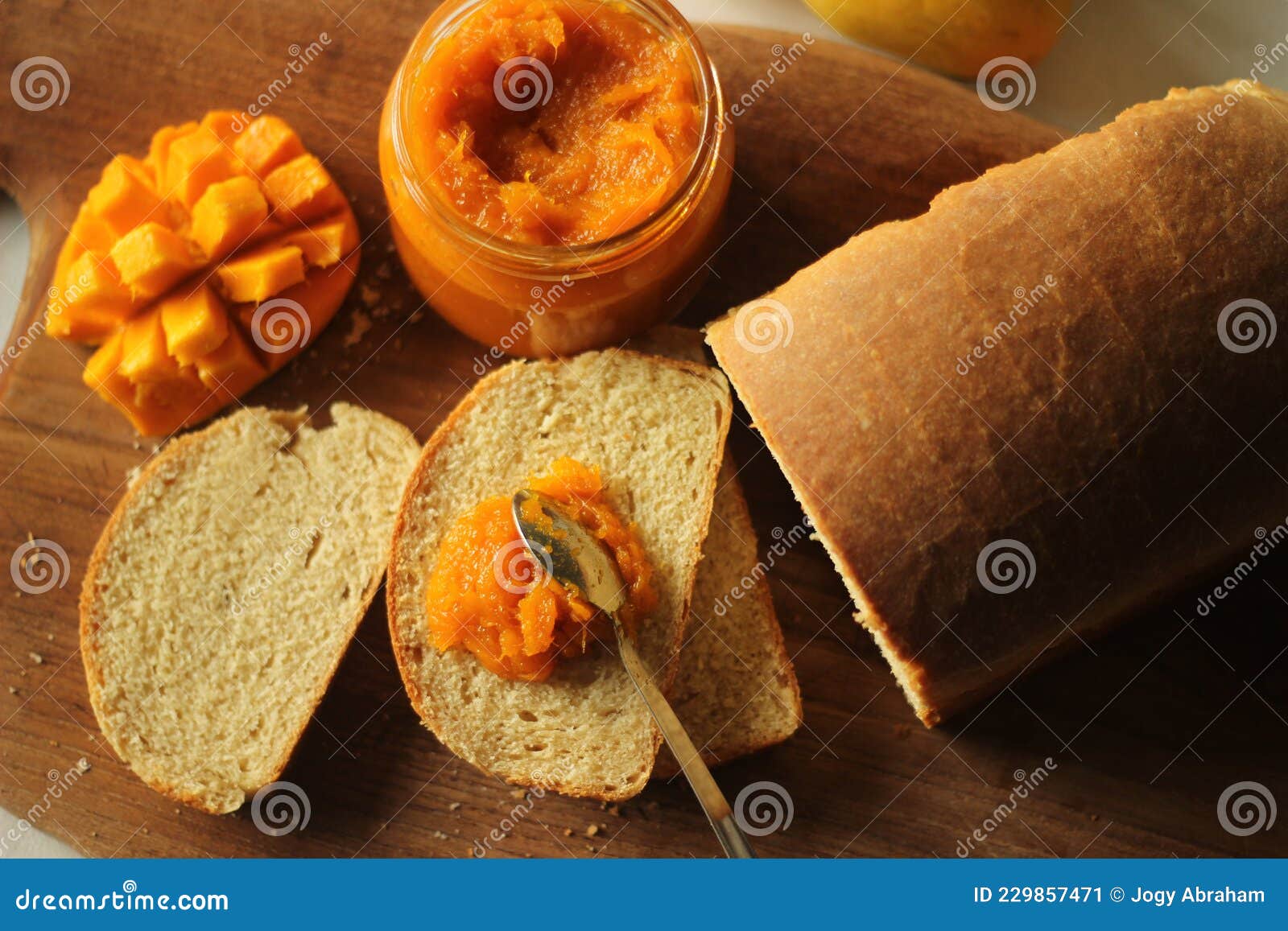 Slice of Home Baked Wheat Bread with a Spread of Home Made Alphonso