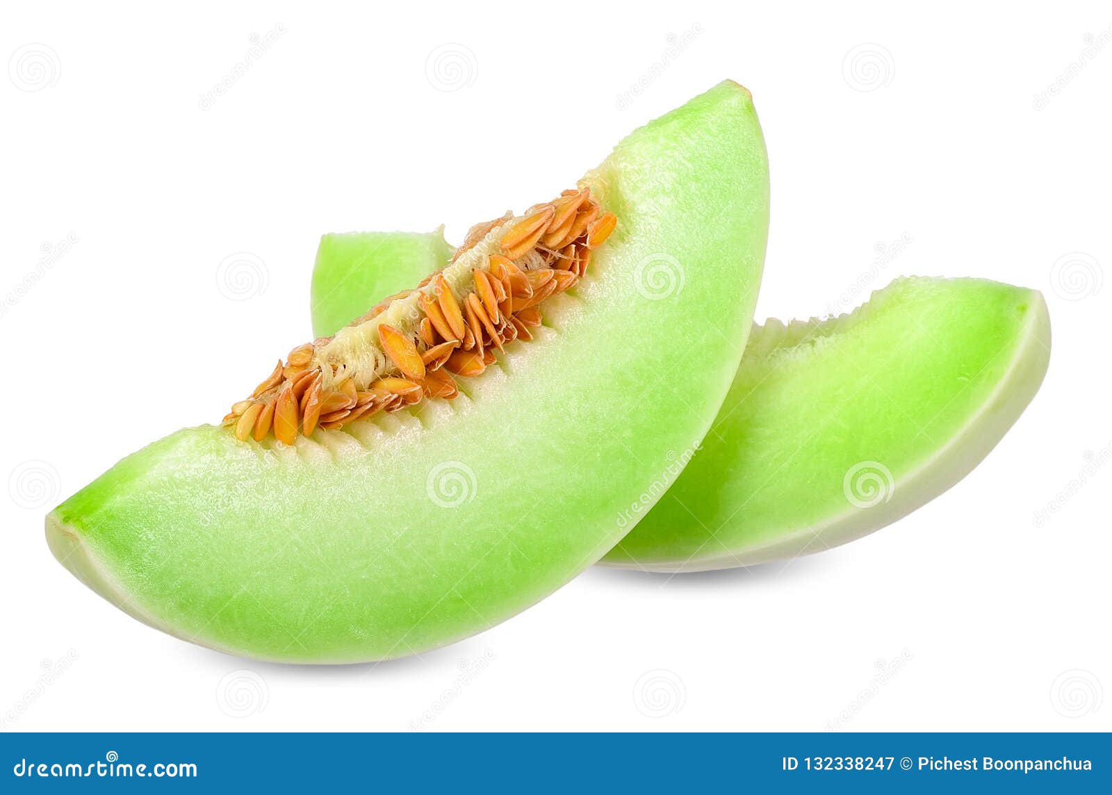 Fresh honey dew or melon slice fruit isolated on white background with  clipping path Stock Photo